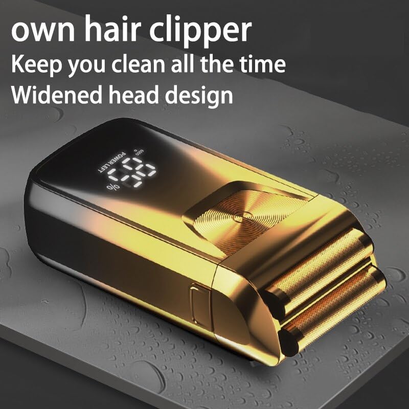 Rechargeable Electric Razor for Men - Wet & Dry Shaver with Beard & Hair Trimmer, Gold | Perfect for Travel, Home & Gym Use