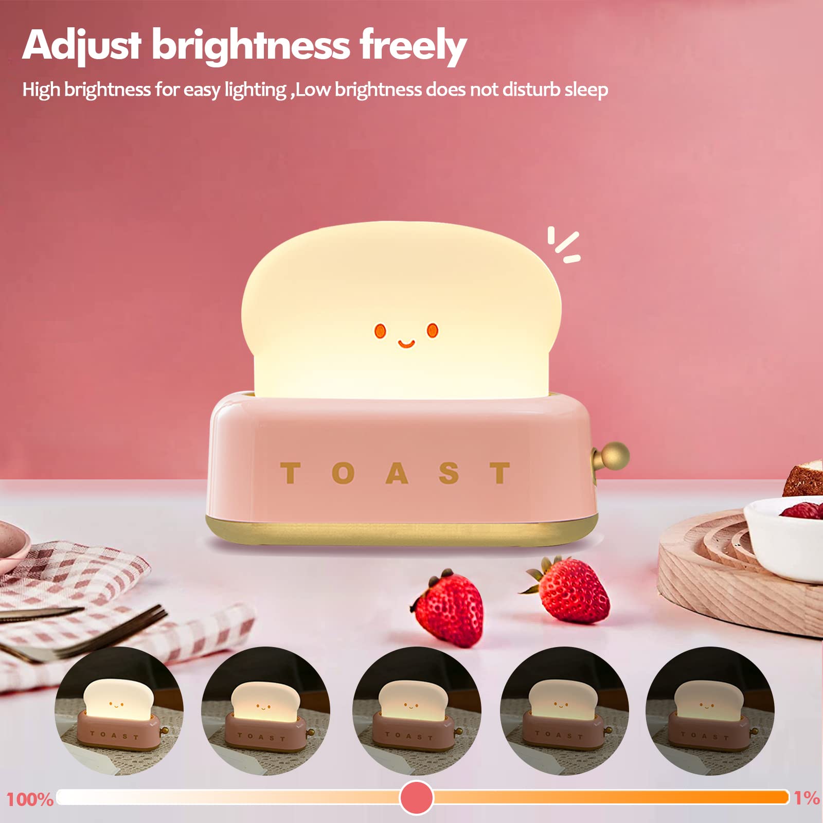 QANYI Cute LED Toast Bread Night Light - Rechargeable Kawaii Desk Lamp with Timer, Portable Decor for Kids Girls Teens - Perfect for Bedroom, Nursery, Christmas Gifts & Cozy Night Reading
