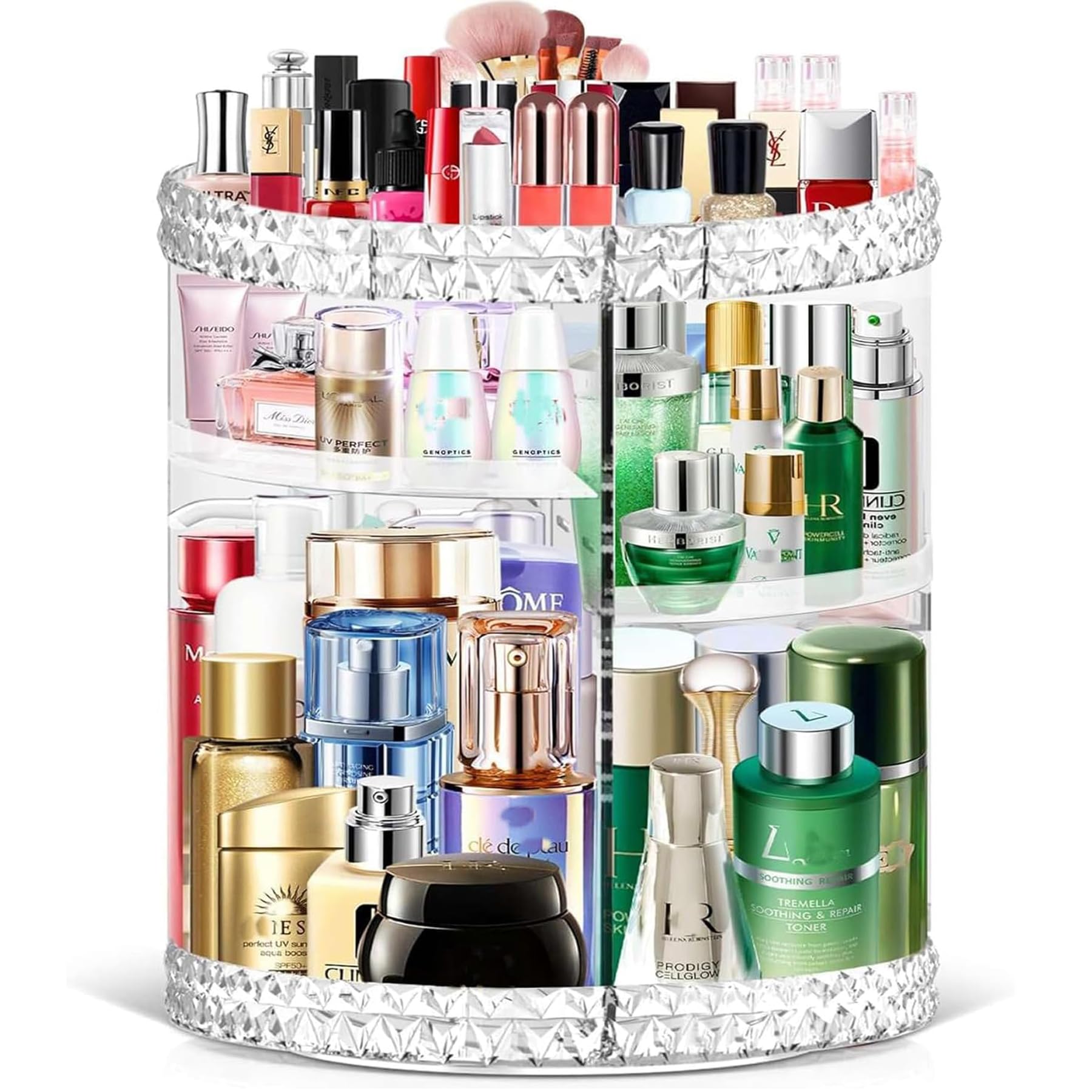 360° Rotating Makeup Organizer - 6 Adjustable Tier Clear Acrylic Cosmetic Storage with Spinning Base | Large Capacity Skincare & Beauty Organizer for Bathroom Vanity, Bedroom Dresser, or Travel Makeup Case