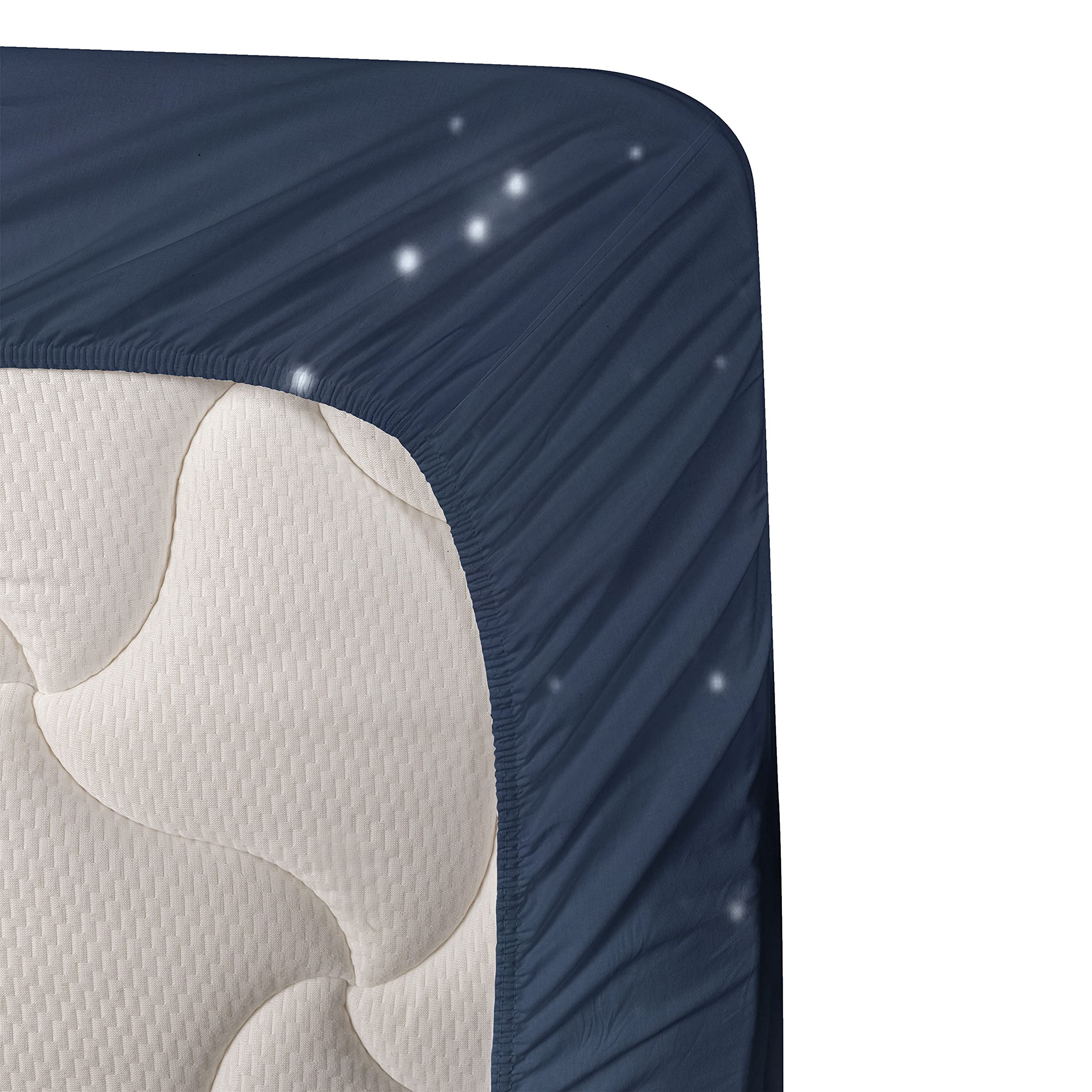 Ambesonne Boats Sheet Set - Tranquil Marina Night View with Stars & Full Moon, 4-Piece King Size Bedding Set (Fitted Sheet, Flat Sheet, 2 Pillowcases) in Slate Blue & White - Perfect for Coastal & Nautical Themed Bedrooms, Guest Rooms, or Vacation Homes