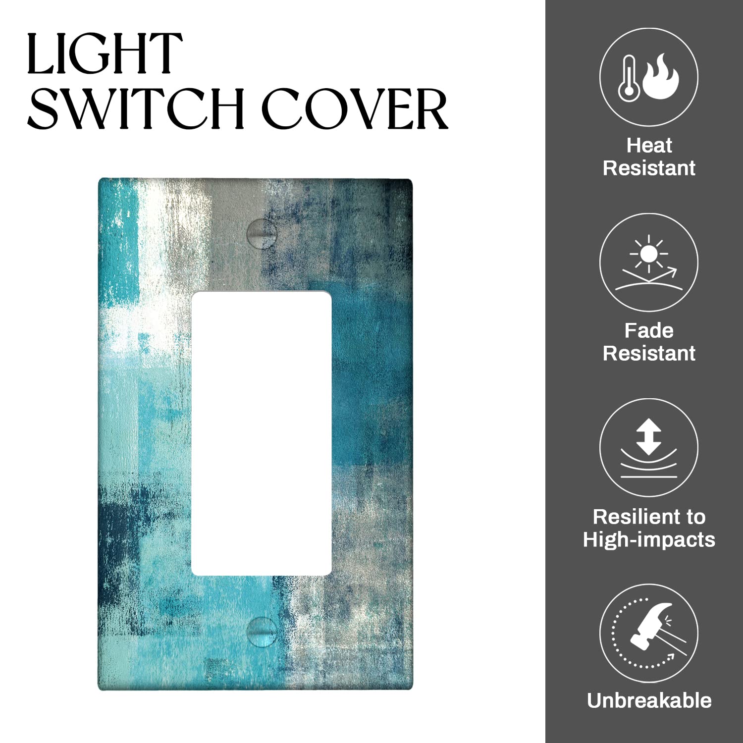Turquoise and Grey 1-Gang Rocker Wall Plate Cover - Teal Abstract Art Decorative Light Switch Cover - Modern Electrical Outlet Covers for Kitchen, Bedroom & Living Room - Home Decor Accessories