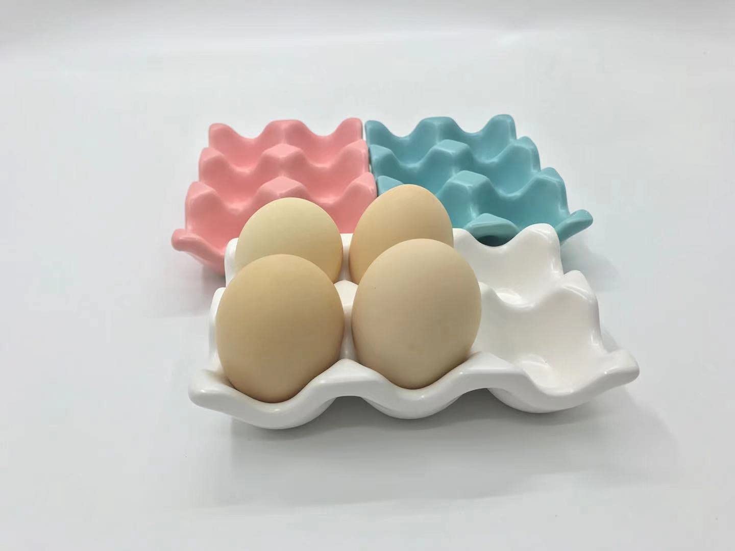 6-Cup Ceramic Egg Tray Holder - White Refrigerator & Countertop Egg Storage Organizer for Kitchen Display, Easter Decor & Fresh Egg Preservation