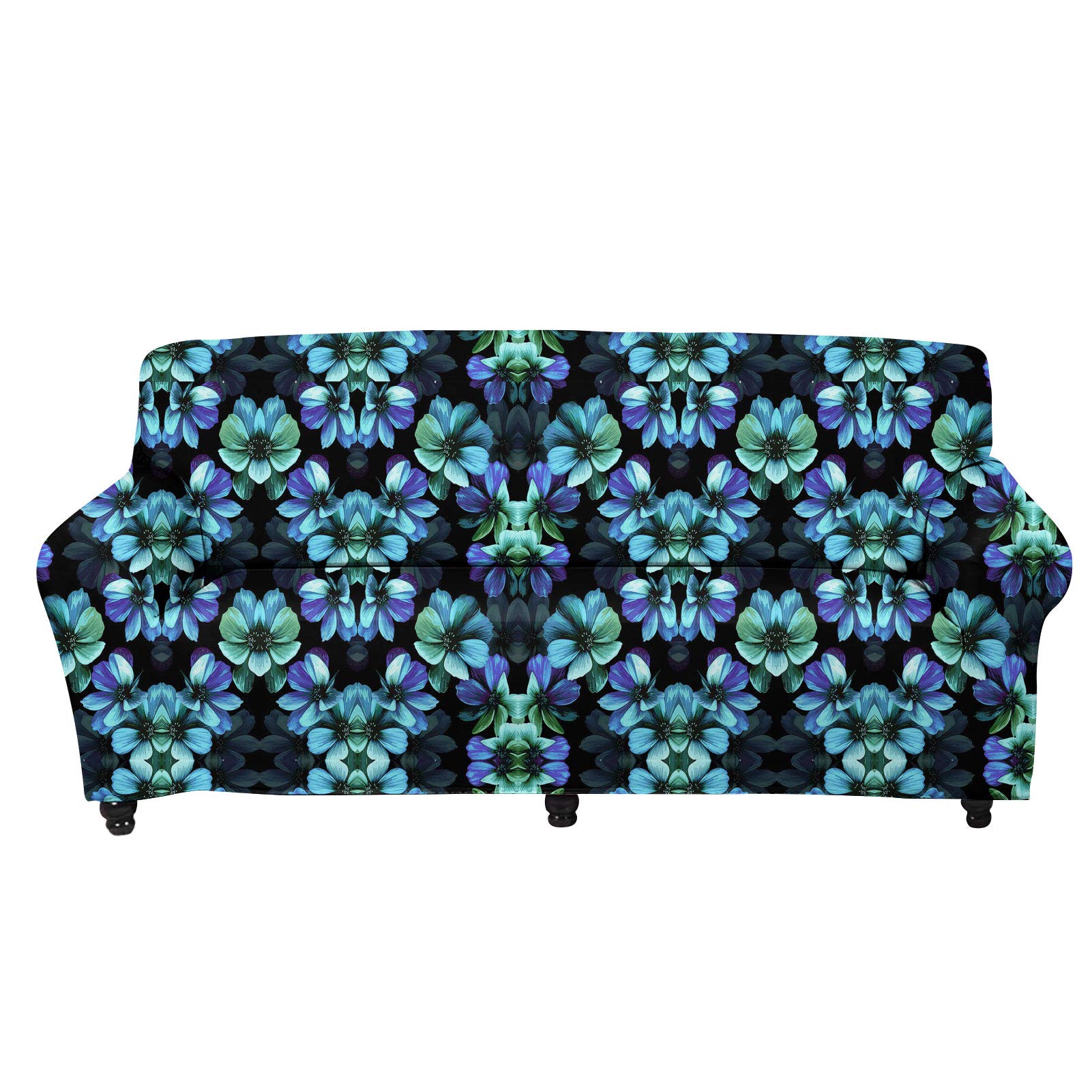 **ZFRXIGN Aqua Floral Sofa Cover - 3-Piece Stretchable Couch Slipcover with Non-Slip Foam Rods & Elastic Ties, Furniture Protector for Living Room, Soft & Decorative Sofa Cover for Home Decor**    *(Perfect for protecting couches from spills, pets, and wear while adding a stylish floral touch to your living space!)*