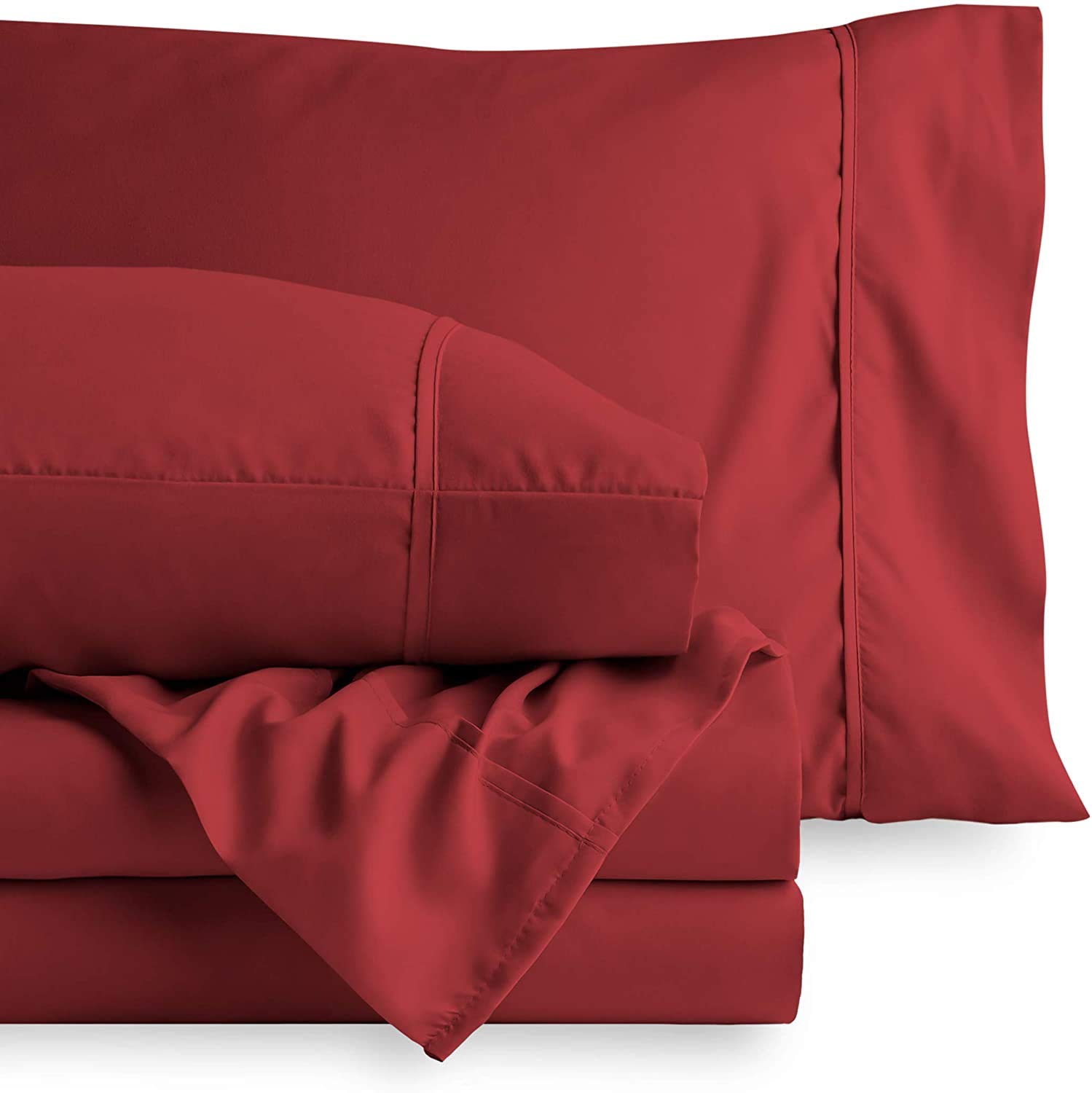 Organic Bamboo Sheet Set for Twin Size Bed - 100% Natural Bamboo Fabric, 4-Piece Bedding Set (Fitted Sheet, Flat Sheet, 2 Pillowcases) - Breathable & Hypoallergenic - Perfect for Hot Sleepers & Sensitive Skin - Burgundy Color