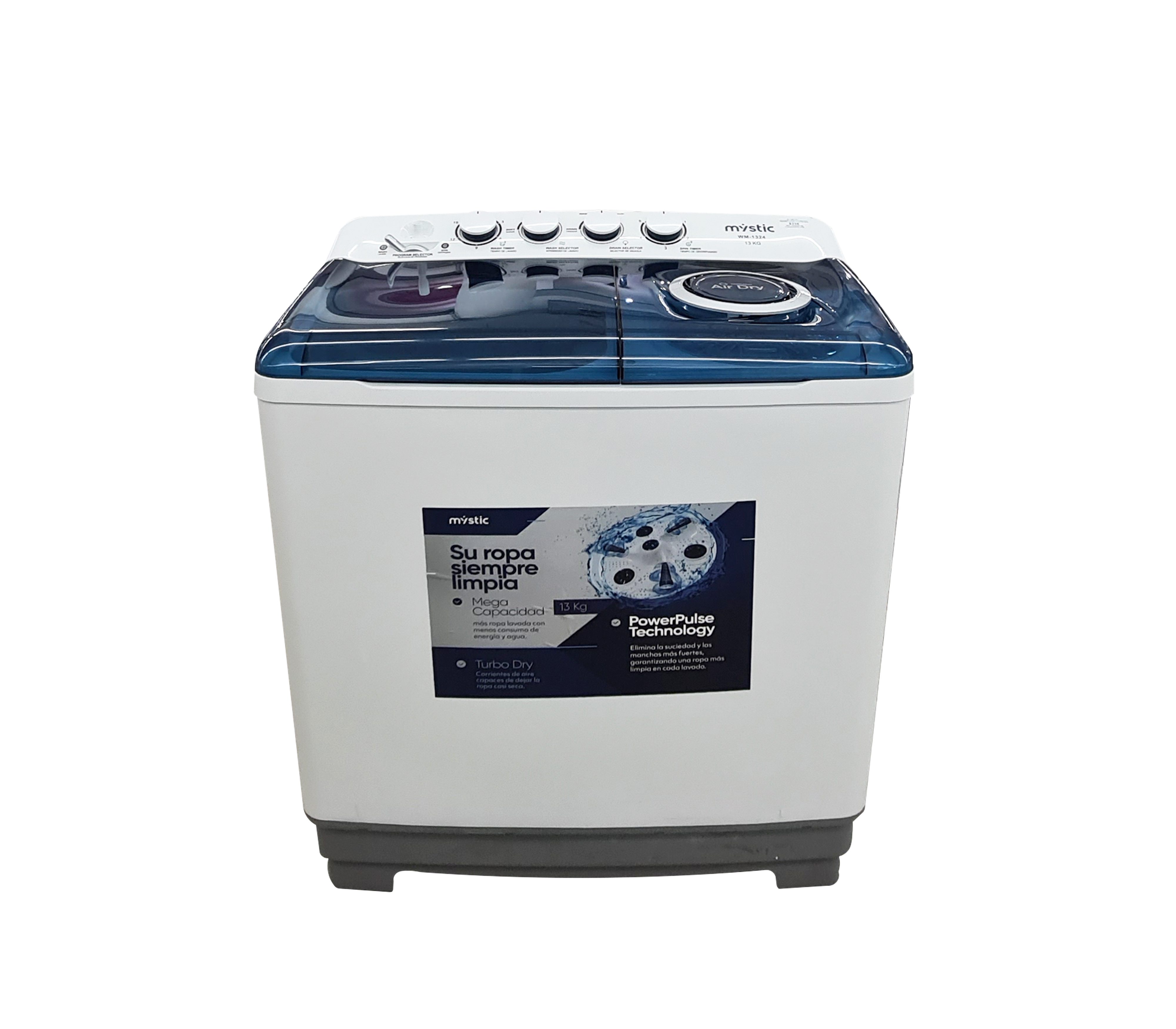 13kg Mystic Semi-Automatic Twin Tub Washing Machine with Drain Pump - Perfect for Apartments, Dorms & Small Spaces (White)