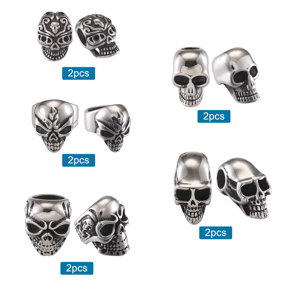 KISSITTY 10pcs 304 Stainless Steel Skull Spacer Beads - Large Hole European Beads for Jewelry Making, DIY Necklace, Bracelet & Earring Designs - Perfect for Gothic, Punk & Boho Style Accessories