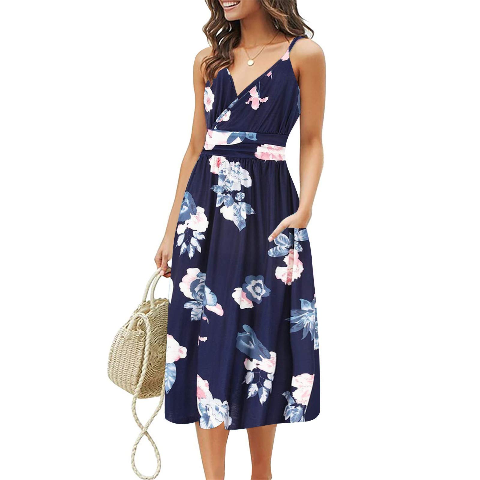 Women's Casual Loose Bohemian Floral Print Maxi Summer Dress for Beach, Party, and Sundress Outings