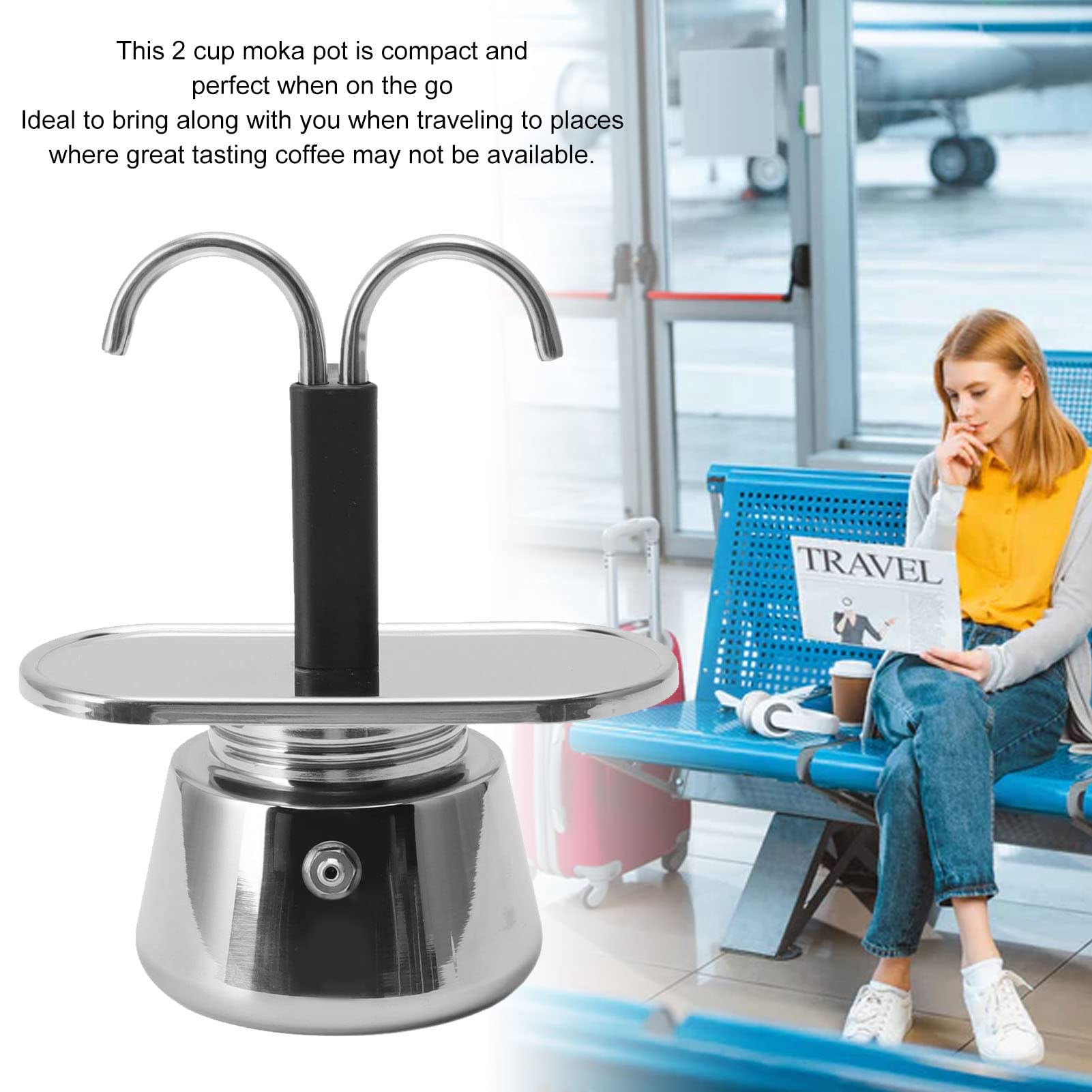 2 Cup Stovetop Espresso Maker - 100ML Stainless Steel Double Spout Moka Pot for Perfect Italian Coffee | Ideal for Home, Office & Camping Brewing (Cups Not Included)
