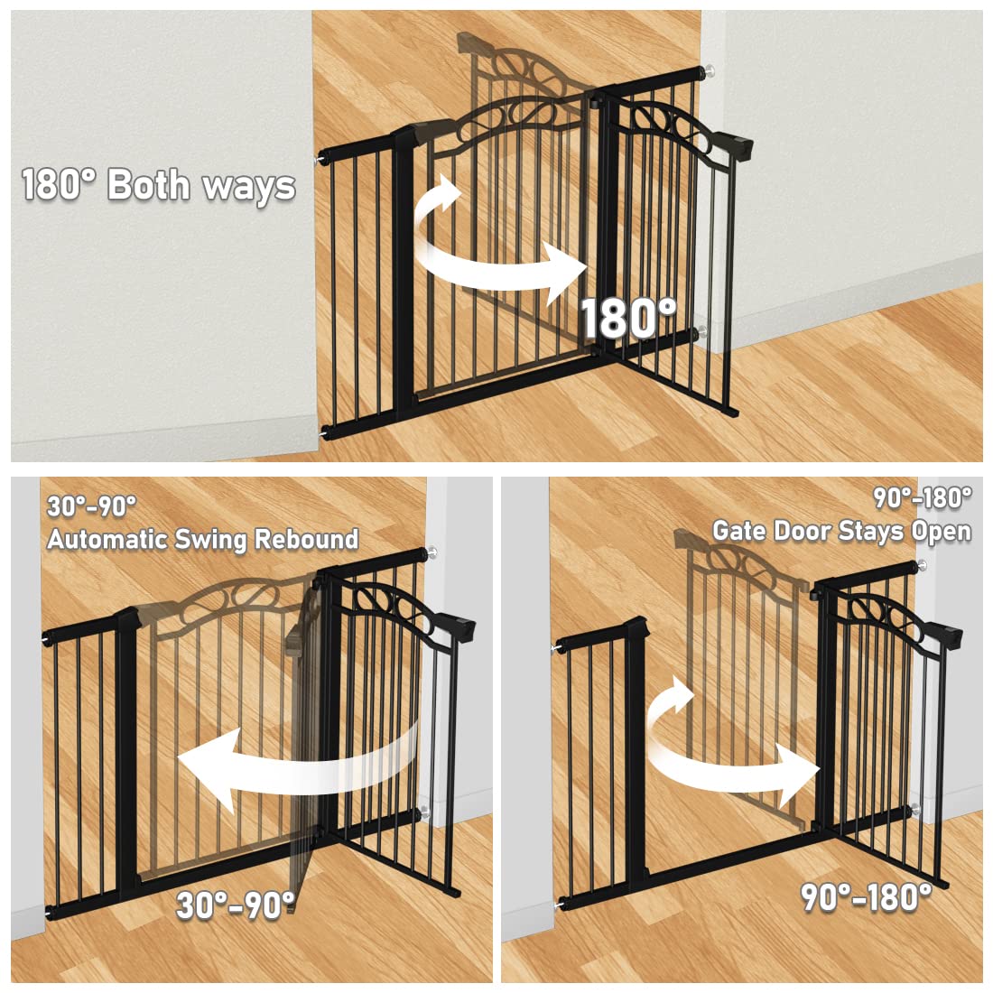 Black Baby Safety Gate with Walk-Through Door - Pressure Mounted No Drill Stair Gate for Indoor Use - Adjustable 35.04