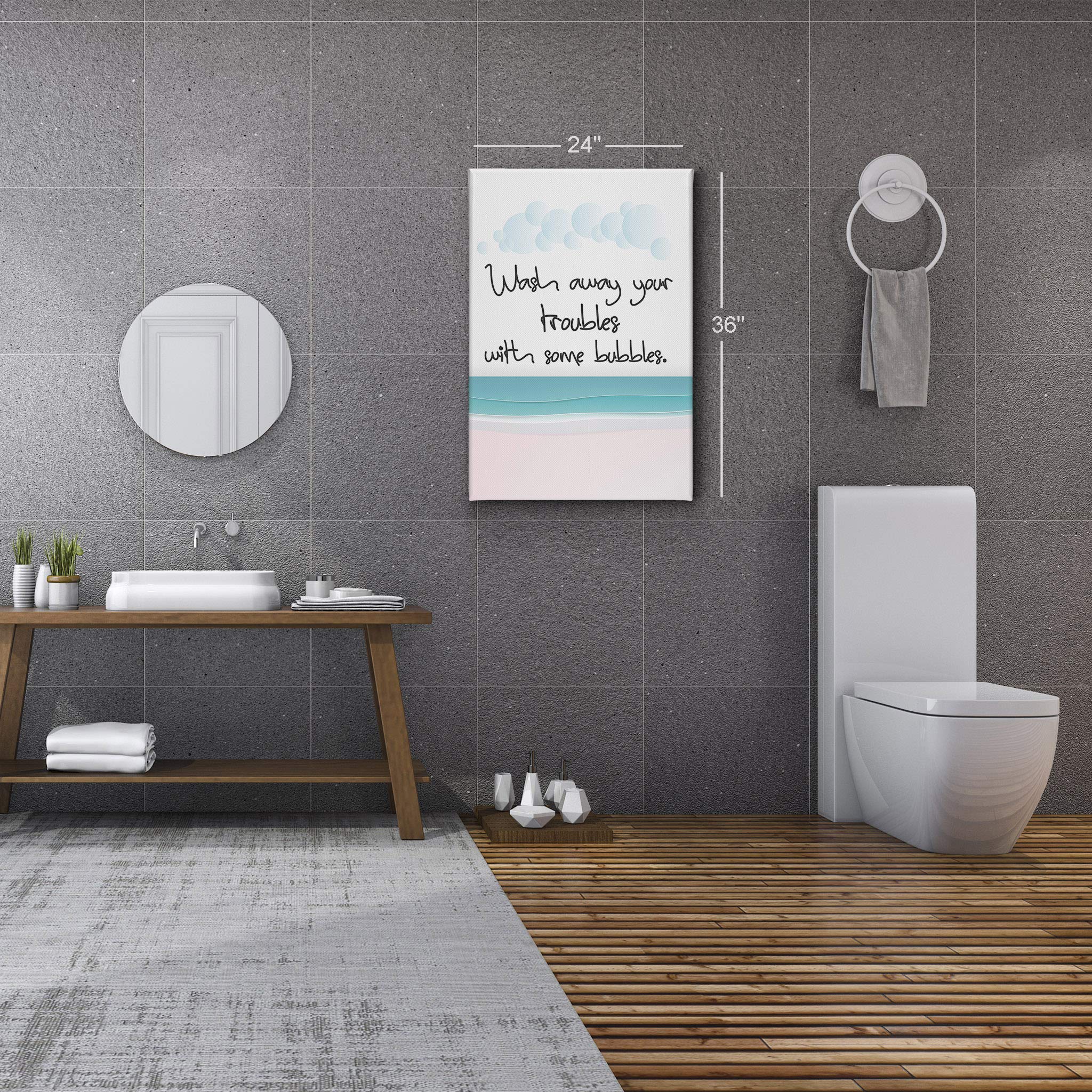 Smile Art Design 'Wash Away Your Troubles with Some Bubbles' Canvas Print - Funny Bathroom Quote Wall Decor, Home Decor Artwork Ready to Hang (40x30 inches, Made in USA) - Perfect for Bathrooms, Spas, and Relaxation Spaces