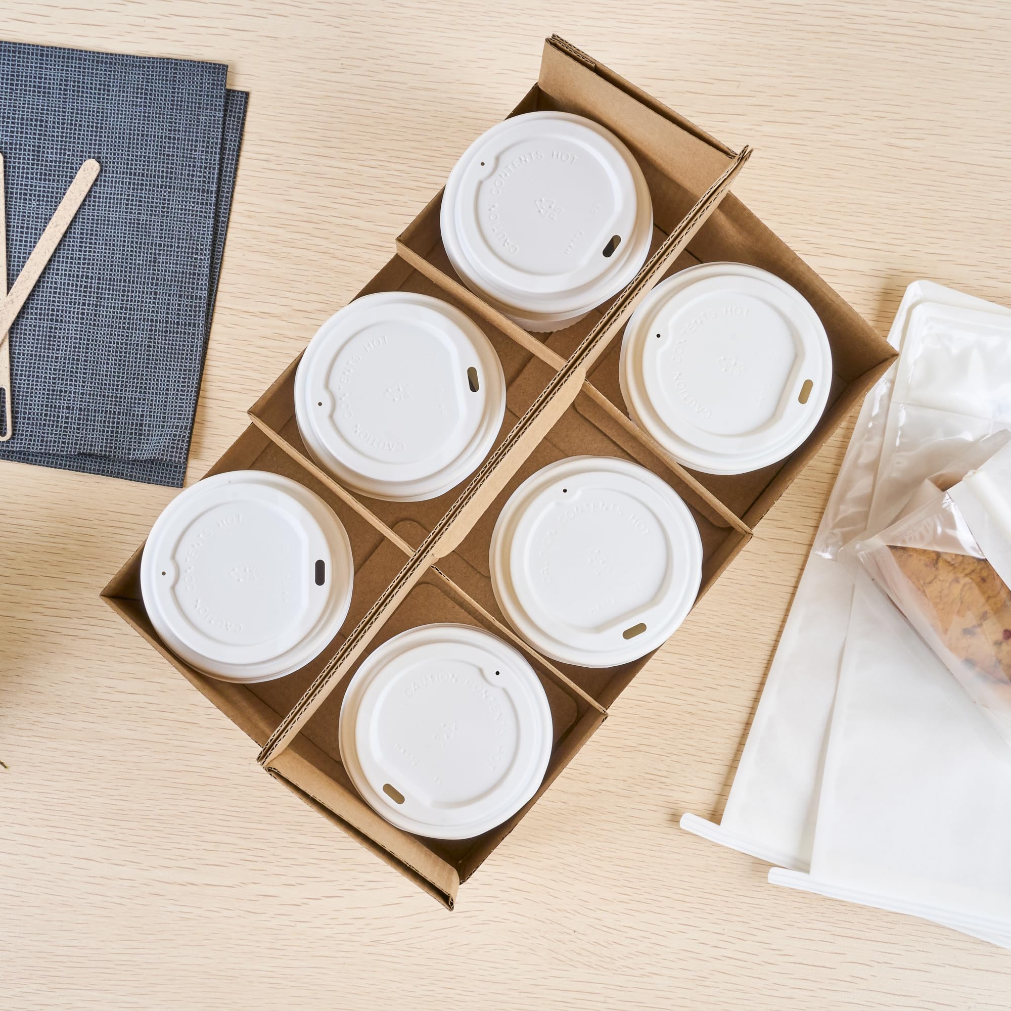 Restaurantware Altalena 100-Pack Disposable Drink Carriers with Handles - Kraft Paper Cup Holders for 6 Beverages | Perfect for Coffee Delivery, Takeout, and Catering Services
