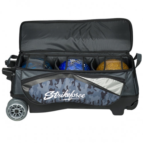 KR Strikeforce Drive Triple Roller Gray Camo 3 Bowling Ball Roller Bag - Durable Bowling Equipment for Tournaments & League Play - Perfect for Professional Bowlers & Enthusiasts