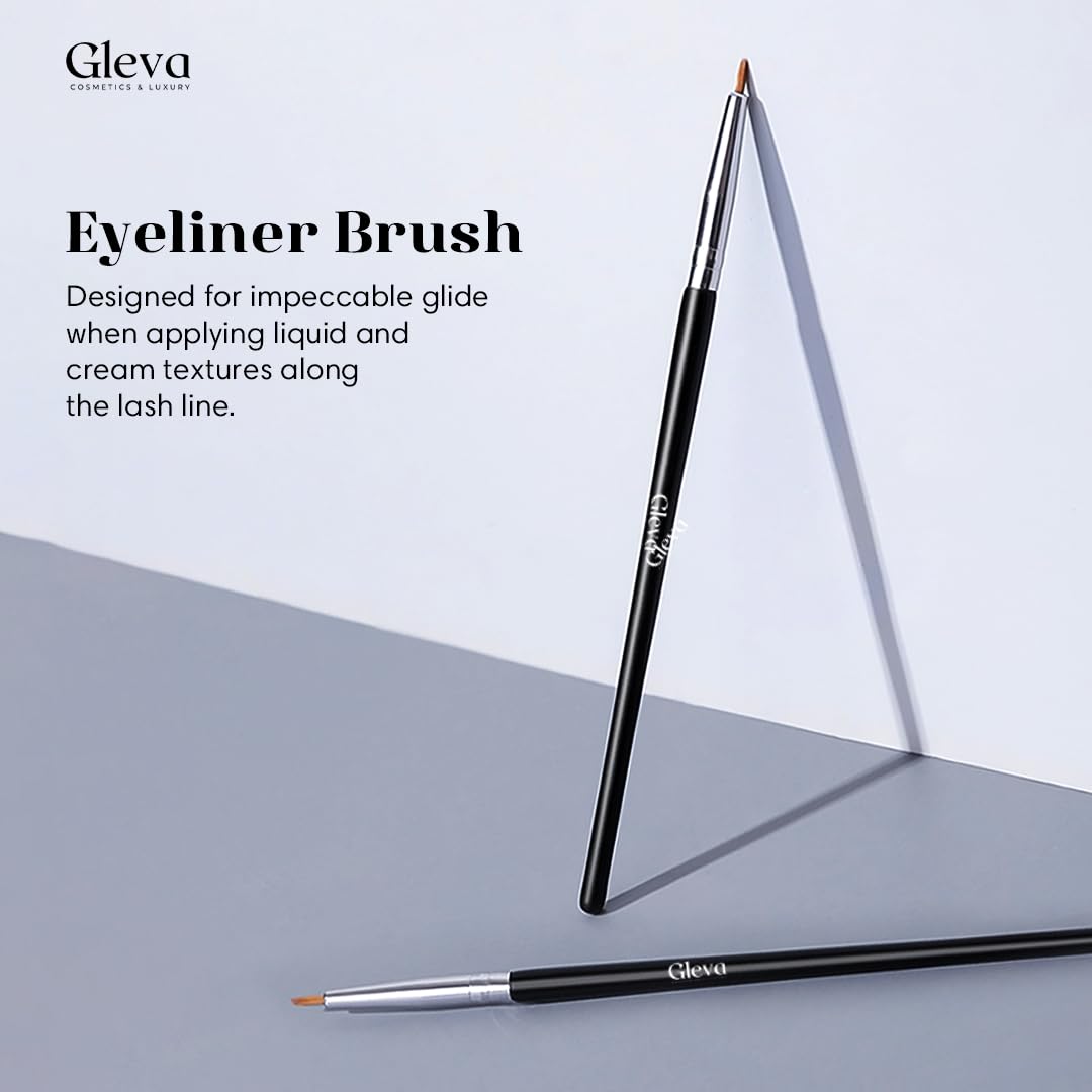 Gleva Professional Eyeliner Brush - Ultra Fine Synthetic Bristles for Liquid, Gel & Powder Eyeliners - Perfect for Winged Liner & Precise Makeup Application - Ideal for Smokey Eyes, Cat Eyes & Everyday Makeup Looks