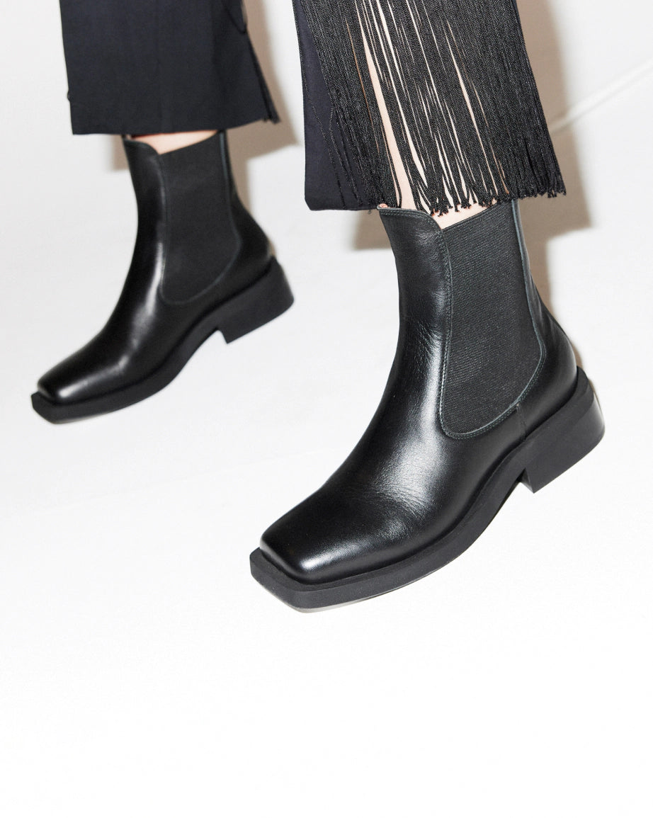 Stylish Black Tomorrow Square Toe Chelsea Boots for Women - Waterproof & Comfortable Ankle Boots for Fall/Winter Fashion, Work & Outdoor Activities
