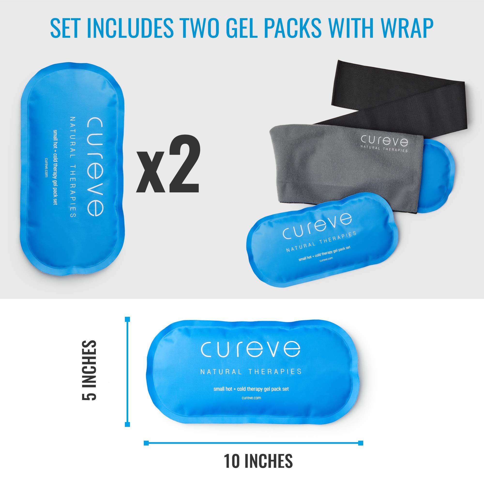 Cureve Hot & Cold Therapy Gel Ice Pack Set - 2 Reusable Gel Packs with Adjustable Wrap for Knee, Neck, Back, Shoulder Pain Relief - Perfect for Sports Injuries, Headaches, TMJ & Post-Surgery Recovery