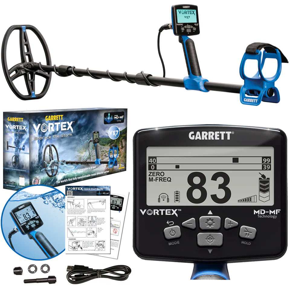 Garrett Vortex VX7 Waterproof Metal Detector - Multi Frequency for Gold, Silver & Coins - Perfect for Beach Hunting, Treasure Hunting & Outdoor Adventures
