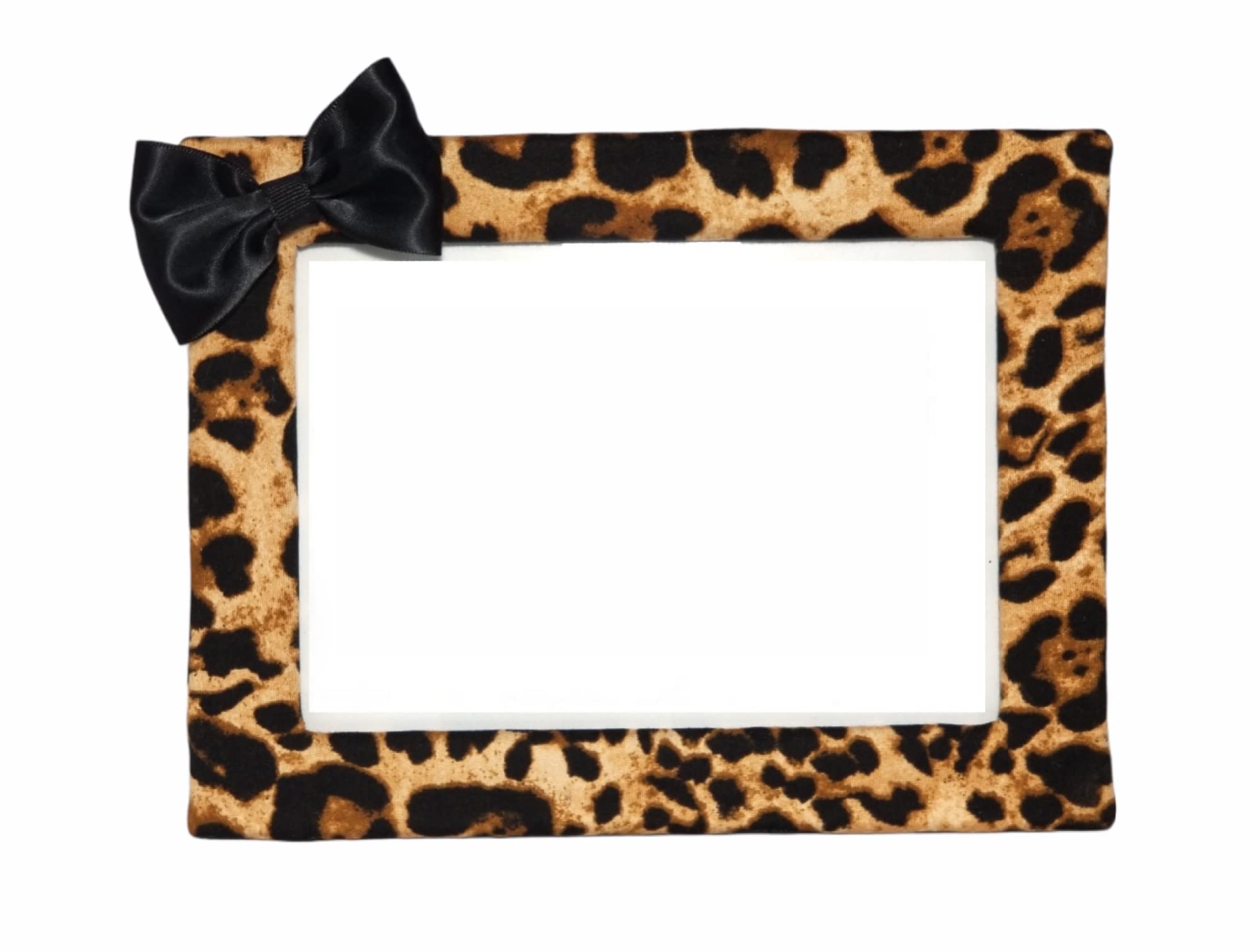 Cheetah Print Picture Frame 4x6 5x7 8x10 - Black Bow Wall & Desk Photo Holder - Animal Print Standing Frame for Home Office Decor (5x7 Horizontal with Bow) - Perfect for Family Photos, Wedding Pictures & Wall Art Displays