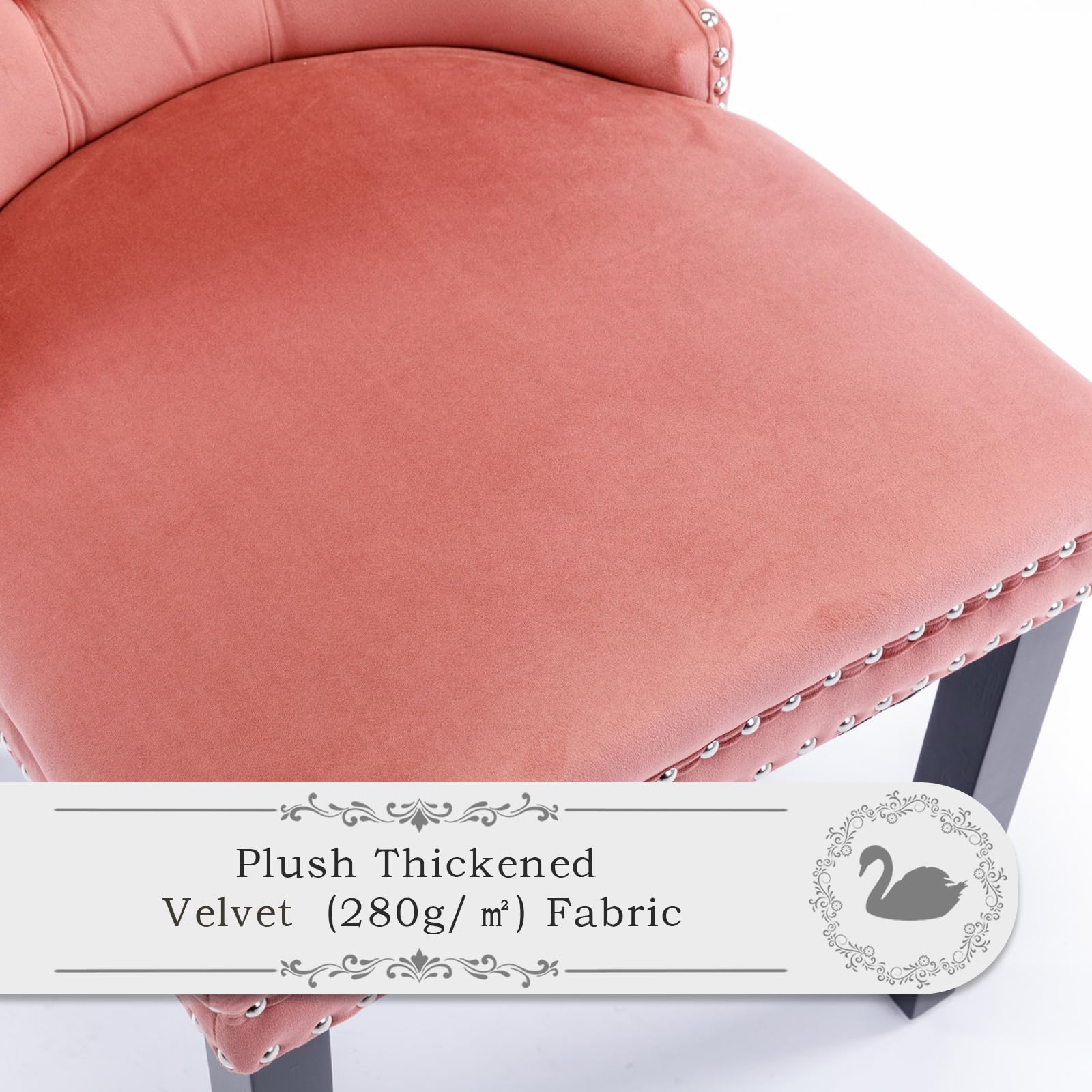 Luxury Velvet Upholstered Dining Chairs Set of 4 - Modern Kitchen Side Chairs with Nailhead Trim & Solid Wood Legs - Metal Pulling Ring for Dining Room, Living Room, Home Office - Soft Pink Velvet Seating (4-Piece Set) - Perfect for Modern Homes, Restaurants & Wedding Decor