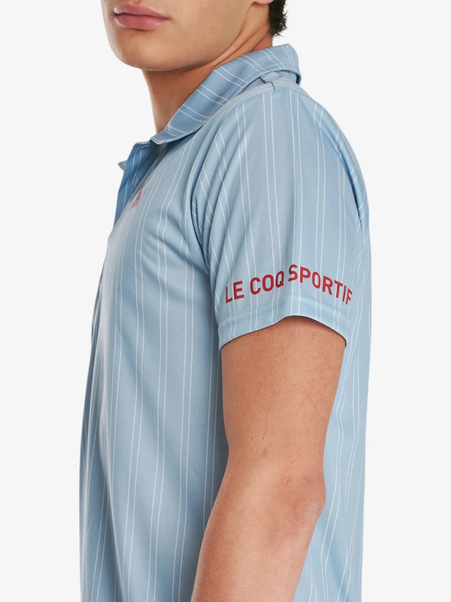 Le Coq Sportif Men's Tennis Stripe Polo Shirt - Celeste Blue - Breathable & Comfortable for Casual Wear & Sports