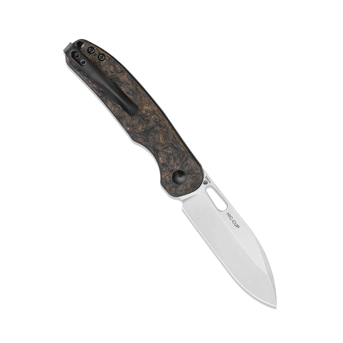 Kizer HIC CUP Ki3606A1 Folding Pocket Knife - S35VN Stonewashed Blade, Dark Gold Carbon Fiber Handle, Button Lock Mechanism - Perfect for EDC, Camping & Outdoor Activities