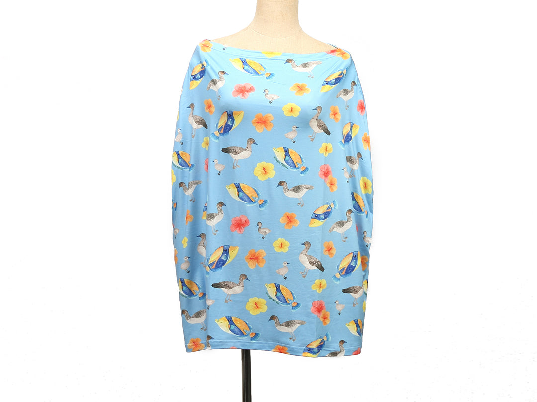 Humu Nene Baby Nursing Car Seat Cover - Breathable & Soft Hibiscus Blue Design for Newborns & Infants - Perfect for Car Travel, Stroller, and Breastfeeding Privacy
