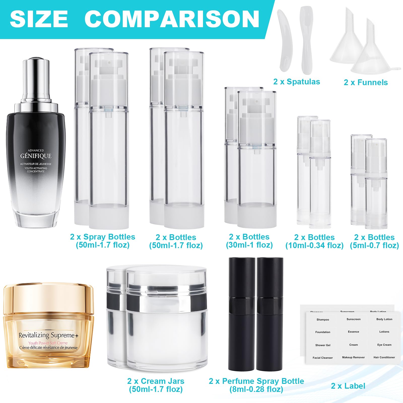 20 Pack Airless Pump Bottles & Perfume Spray Bottles Set - Leak Proof Travel Cosmetic Containers for Shampoo, Conditioner, Lotion, Body Wash, Cream, Essential Oils - Perfect for Home, Travel & Salon Use (Pink)