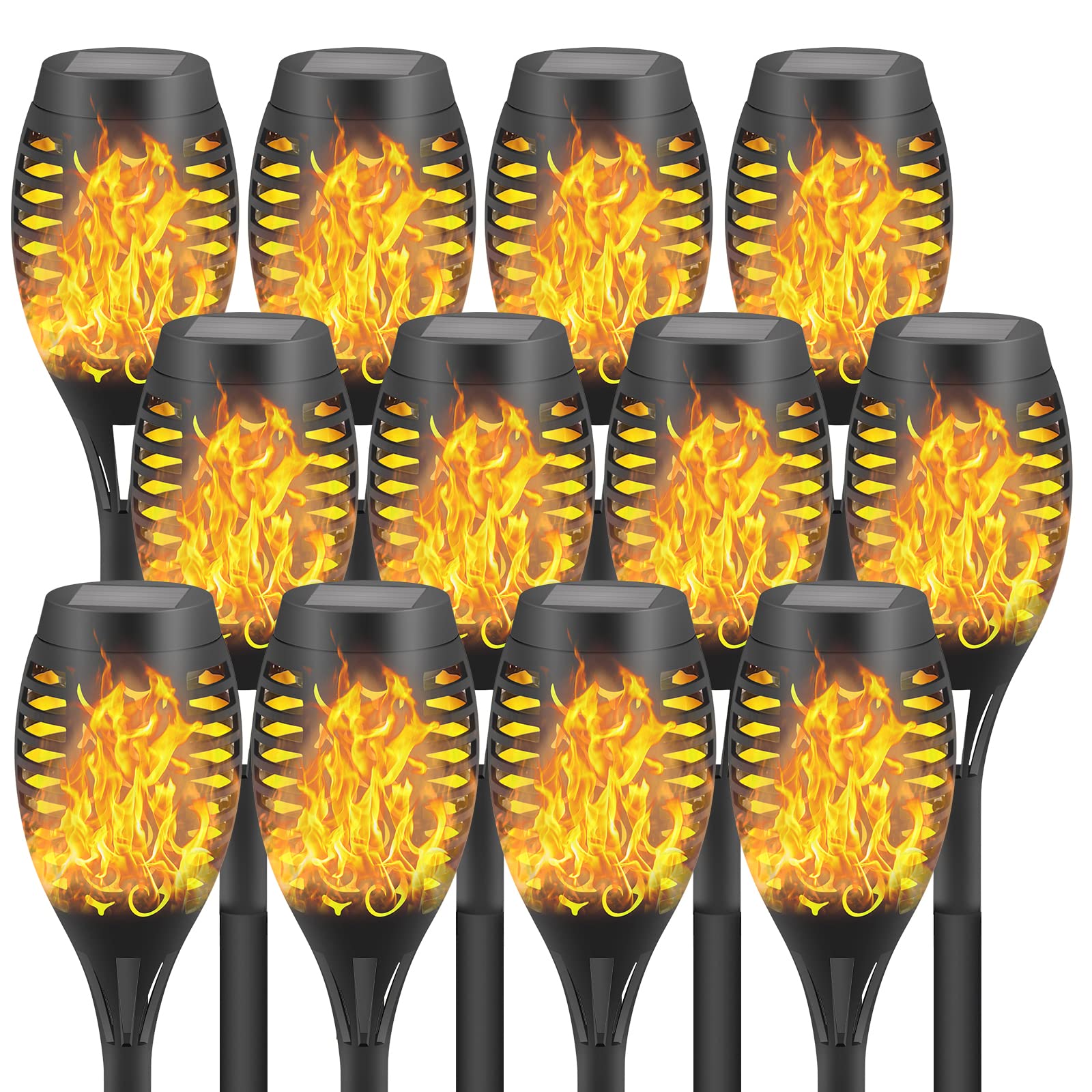 12-Pack Solar Flickering Flame Torches - Waterproof Outdoor Solar Garden Lights for Yard, Patio & Pathway Decor | Perfect for Backyard, Garden, Poolside & Landscape Lighting at Night