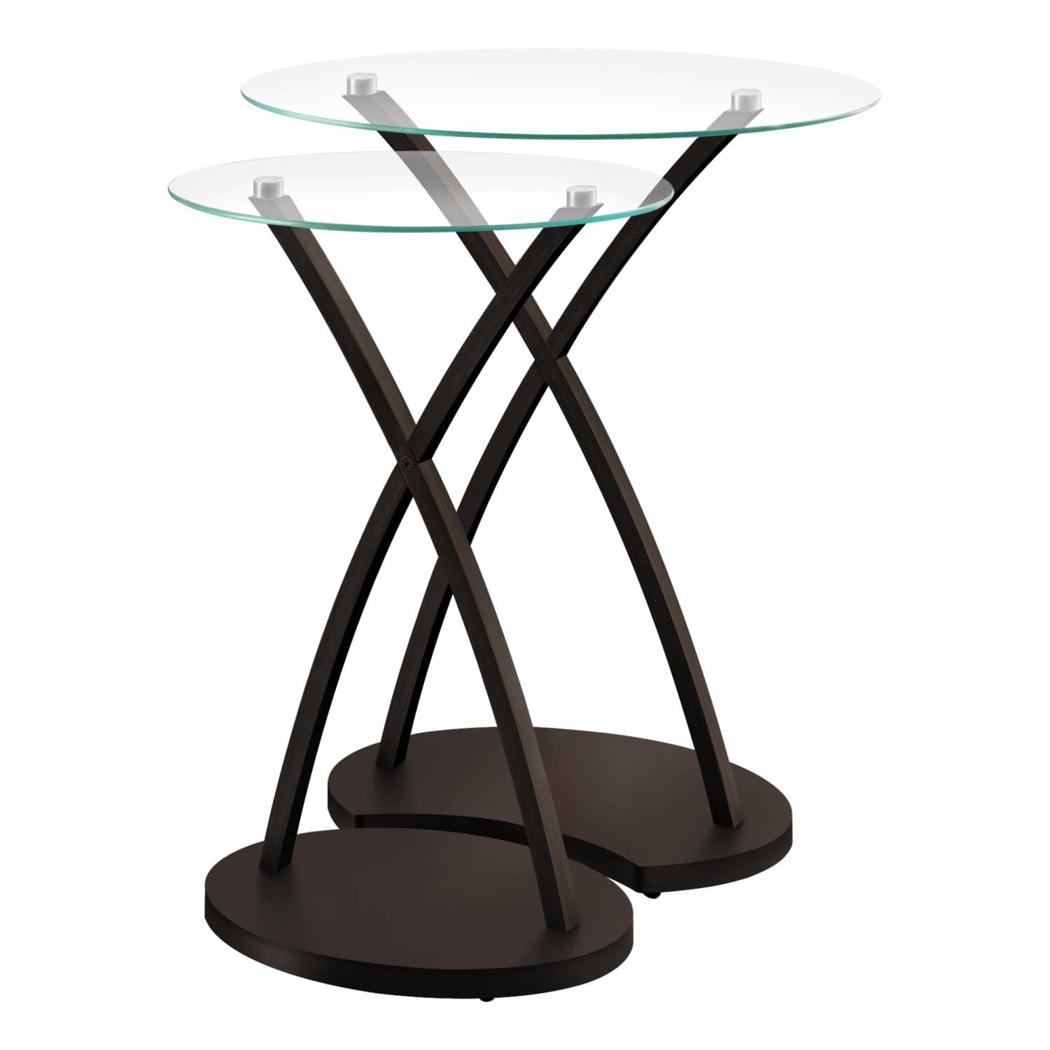 Monarch Specialties 2-Piece Bentwood Nesting Table Set in Cappuccino Finish - Space-Saving Side Tables for Living Room, Bedroom or Small Apartments