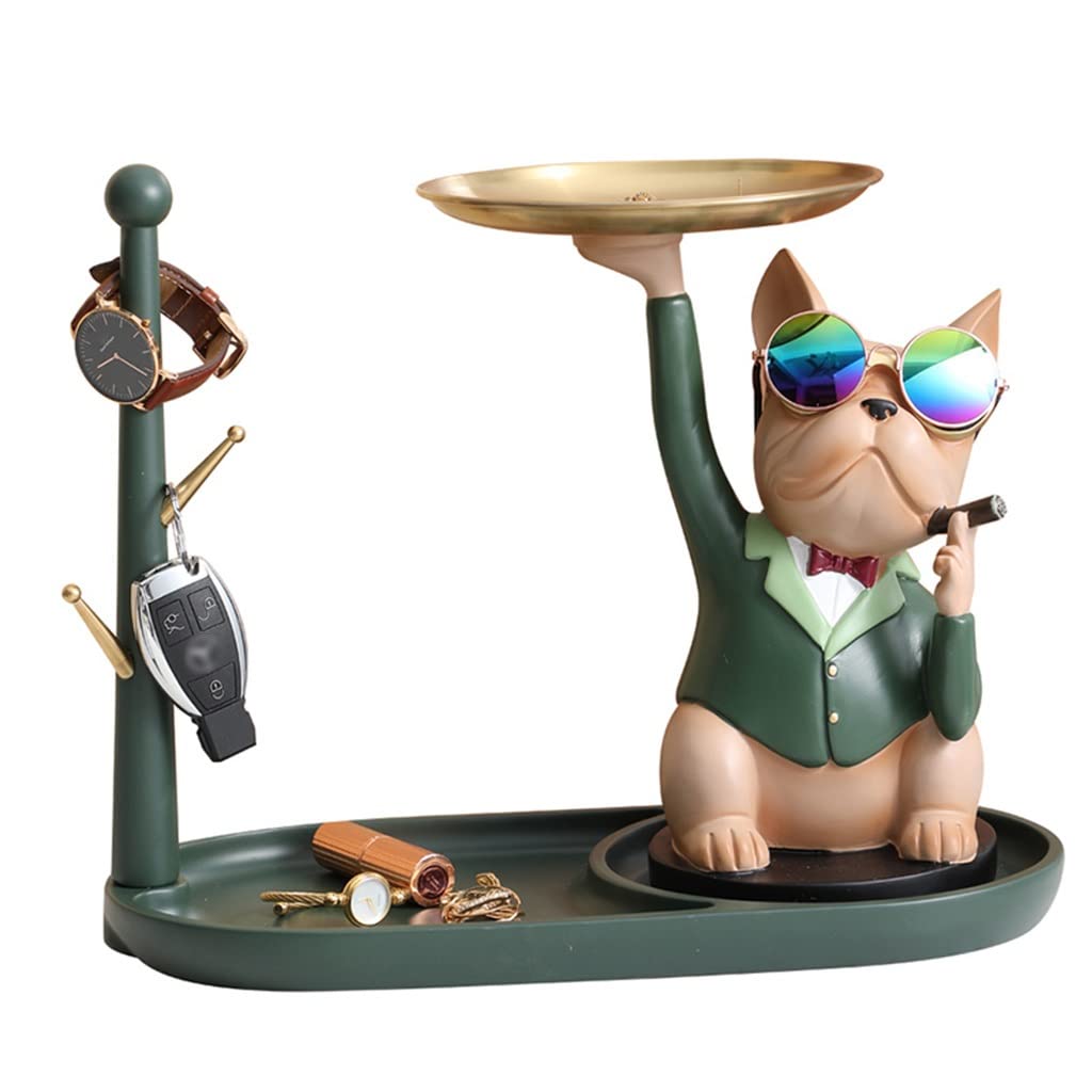 KAMWD Resin Bulldog Jewelry Stand & Key Tray - Creative Desktop Organizer for Necklaces, Rings, Watches | Home Decor Valet Tray for Living Room, Bedroom Nightstand & Coffee Table Storage | Perfect Gift for Dog Lovers & Home Organization
