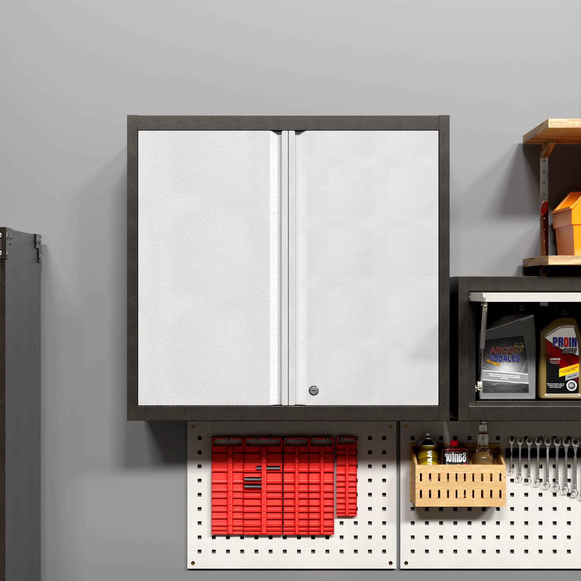 Steel Wall Mounted Storage Cabinet with Lock - 2 Doors & 1 Adjustable Shelf | Heavy Duty Metal Garage Cabinet for Home, Office & Workshop Organization | Perfect for Tools, Supplies & Equipment Storage