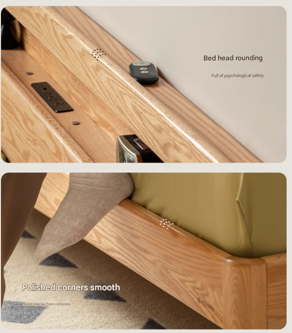 Solid Oak Wood Suspension Luminous Bed - Modern Floating Platform Bed with LED Lighting for Bedroom, Guest Room, or Dorm