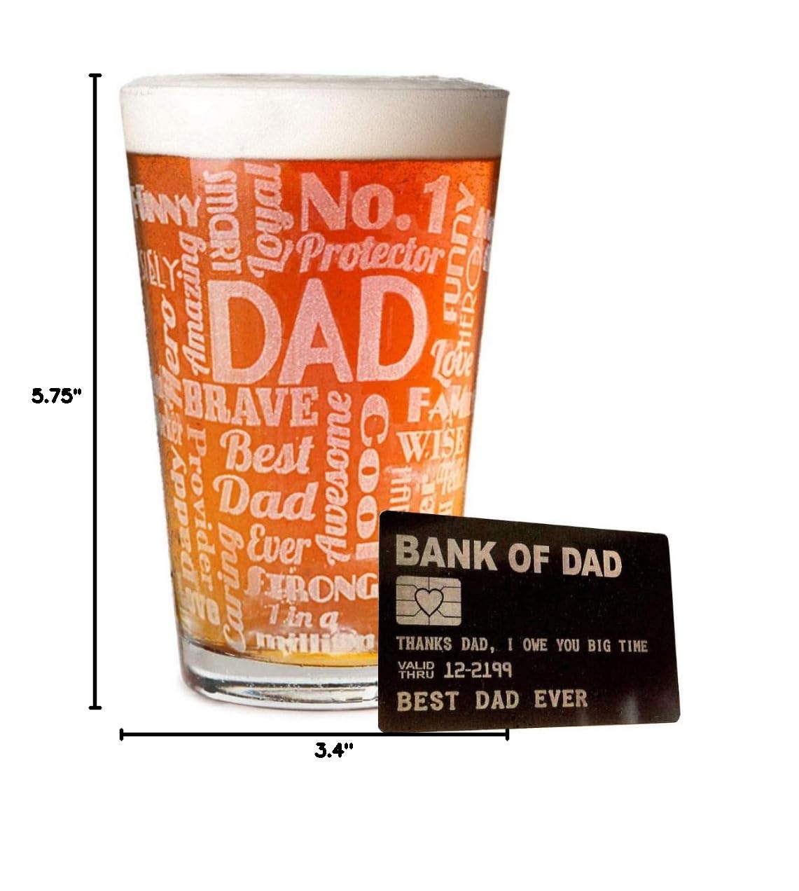 Personalized Dad Beer Glass with Engraved 'Bank of Dad' Wallet Card - 16oz Custom Pub Glass Gift Set for Father's Day, Birthday & Retirement - Perfect for Dads Who Love Whiskey, Beer & Special Occasions