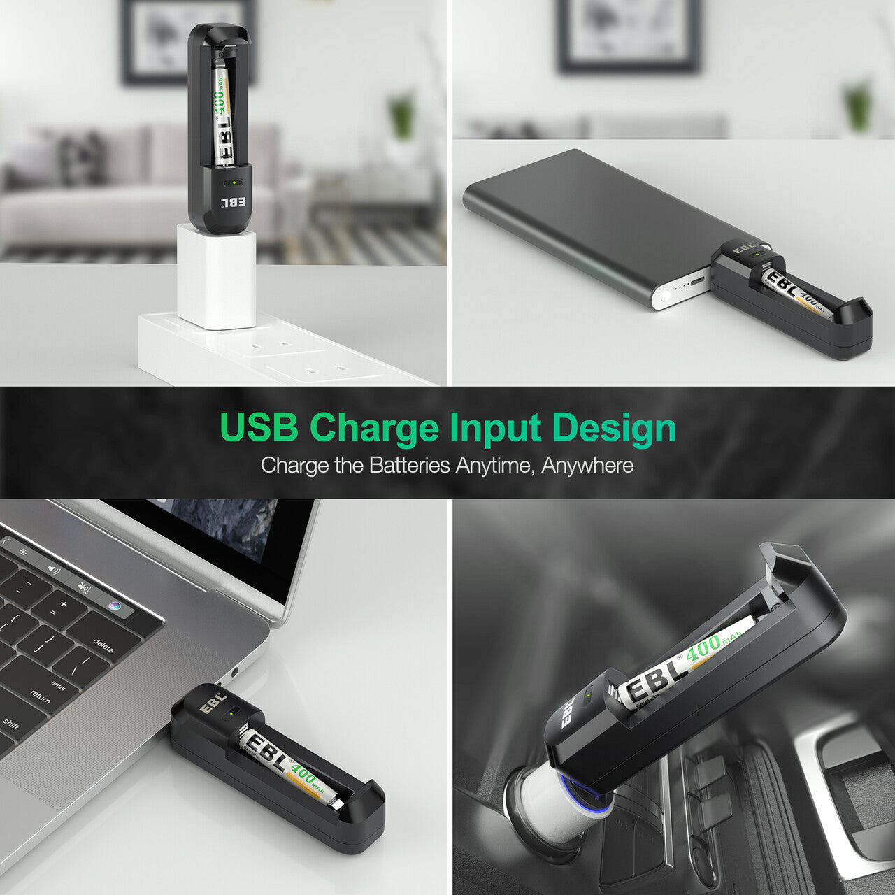 EBL Smart AAAA Battery Charger with 2 Pack 400mAh Rechargeable AAAA Batteries - Fast Charging for Cameras, Medical Devices & Electronics - Eco-Friendly Power Solution
