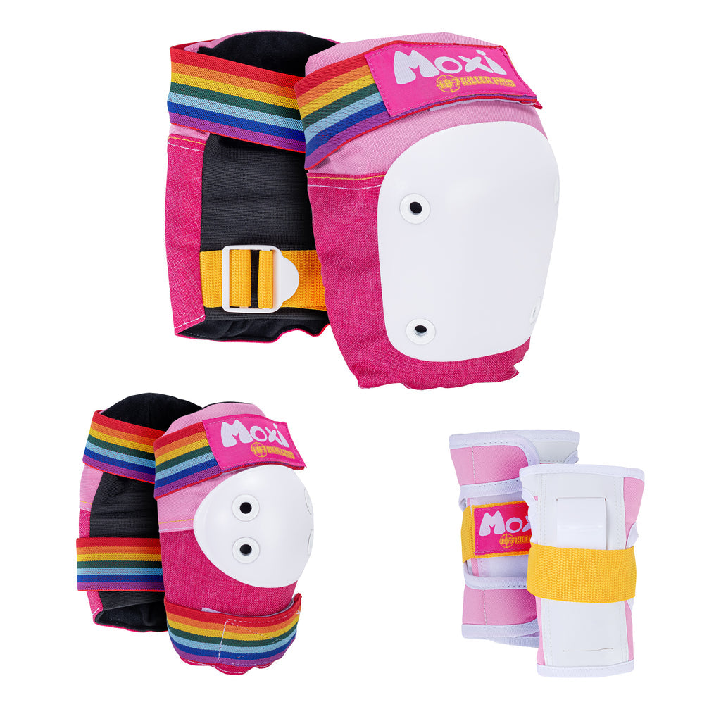 Moxi Pink 187 Six Pack Skateboard Pads Set - Knee, Elbow & Wrist Guards for Skateboarding, Roller Skating & Scooter Riding - Protective Gear for Kids & Adults