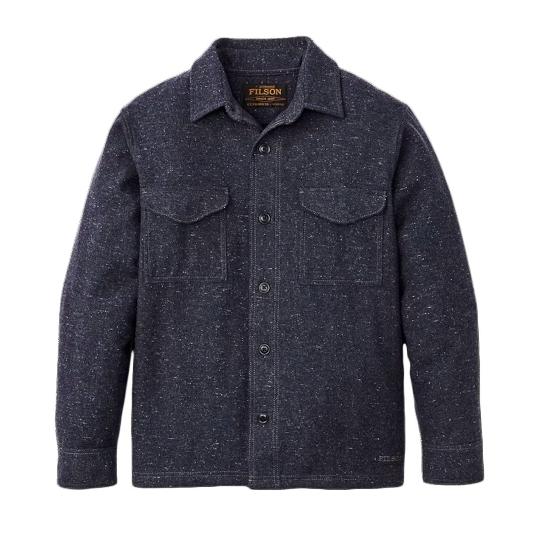 Filson Heathered Wool Jac Shirt for Men - Classic Blue Plaid Flannel Shirt for Outdoor Camping, Hiking & Casual Wear