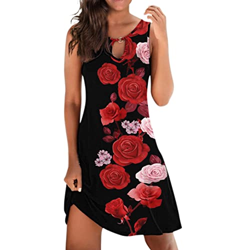 Women's Floral Summer Dress - Casual Boho Tunic with Keyhole Neckline, Sleeveless Mini Sundress for Beach, Vacation & Outdoor Activities