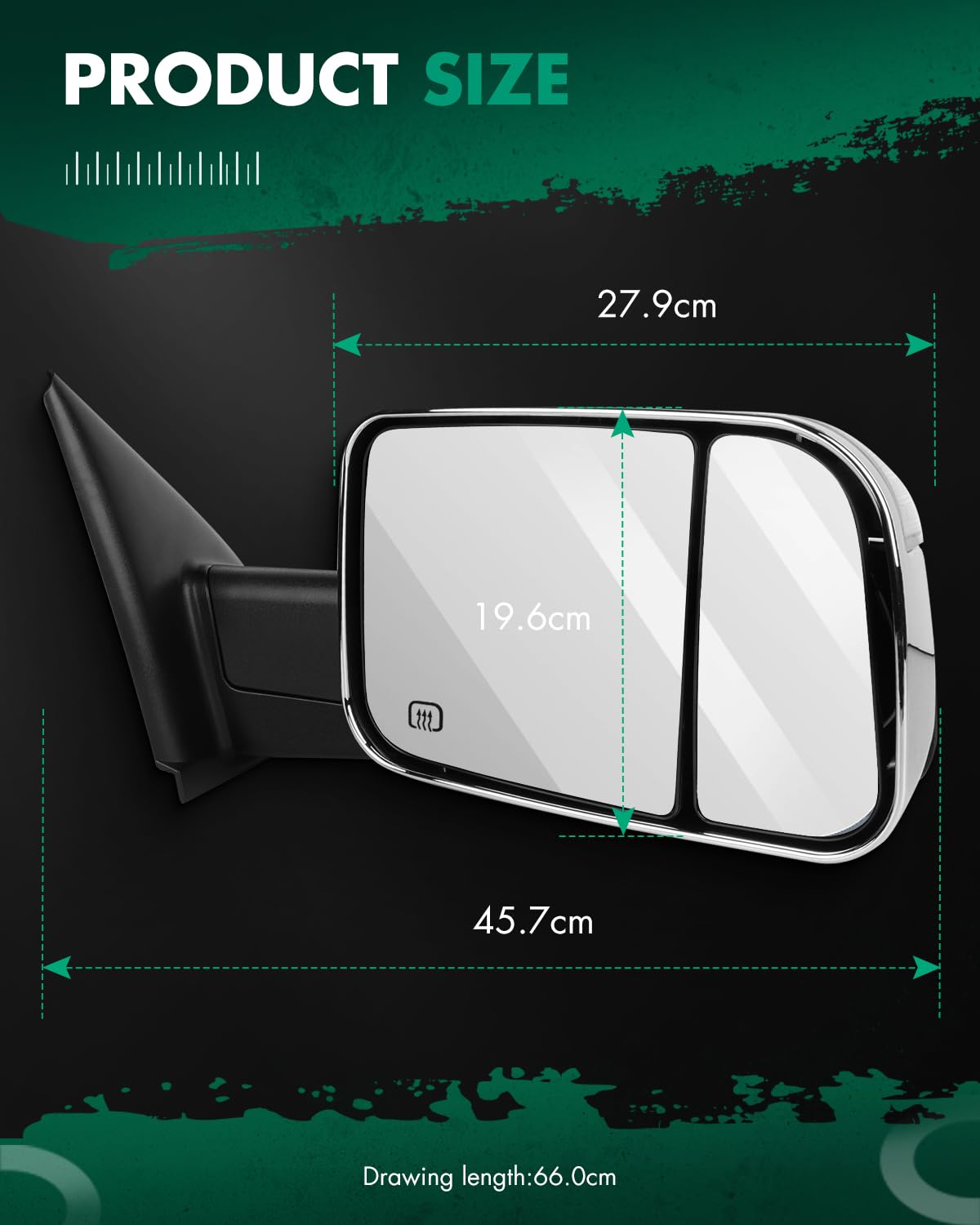 SCITOO Power Adjustable Heated Towing Mirrors with Turn Signal & Puddle Light - Compatible with Dodge Ram 1500 (2010-2017), Ram 2500/3500 (2009-2017) - Manual Folding Flip-Up Chrome Design for Enhanced Towing Safety & Night Visibility