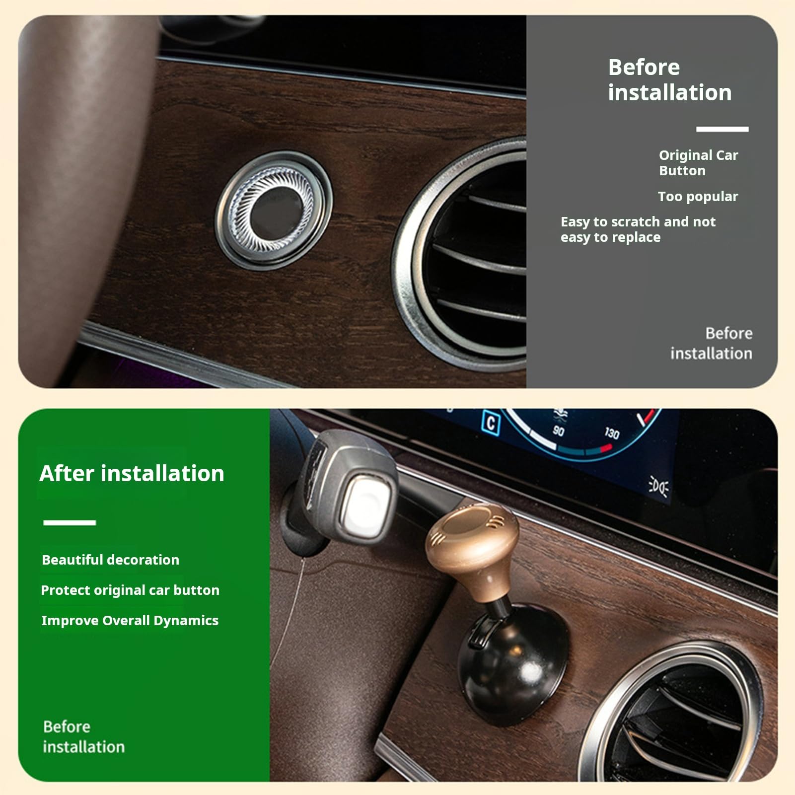 Metal Car Push Start Button - Engine Start Stop Lever for Automotive Decoration (Silver) - Easy One-Touch Ignition