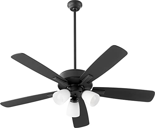 Quorum 4525-359 Ovation 52 Inch Ceiling Fan with LED Light Kit, Matte Black Finish - Energy Efficient Indoor/Outdoor Fan for Living Room, Bedroom, Patio