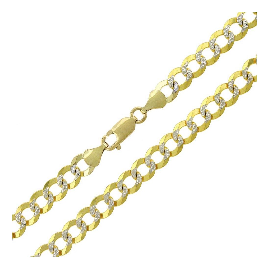 4.5MM 120 Pave Curb Chain Necklace in .925 Sterling Silver & Yellow Gold - 7 to 26 Inches Adjustable Length | Perfect for Layering, Gift Giving & Everyday Wear