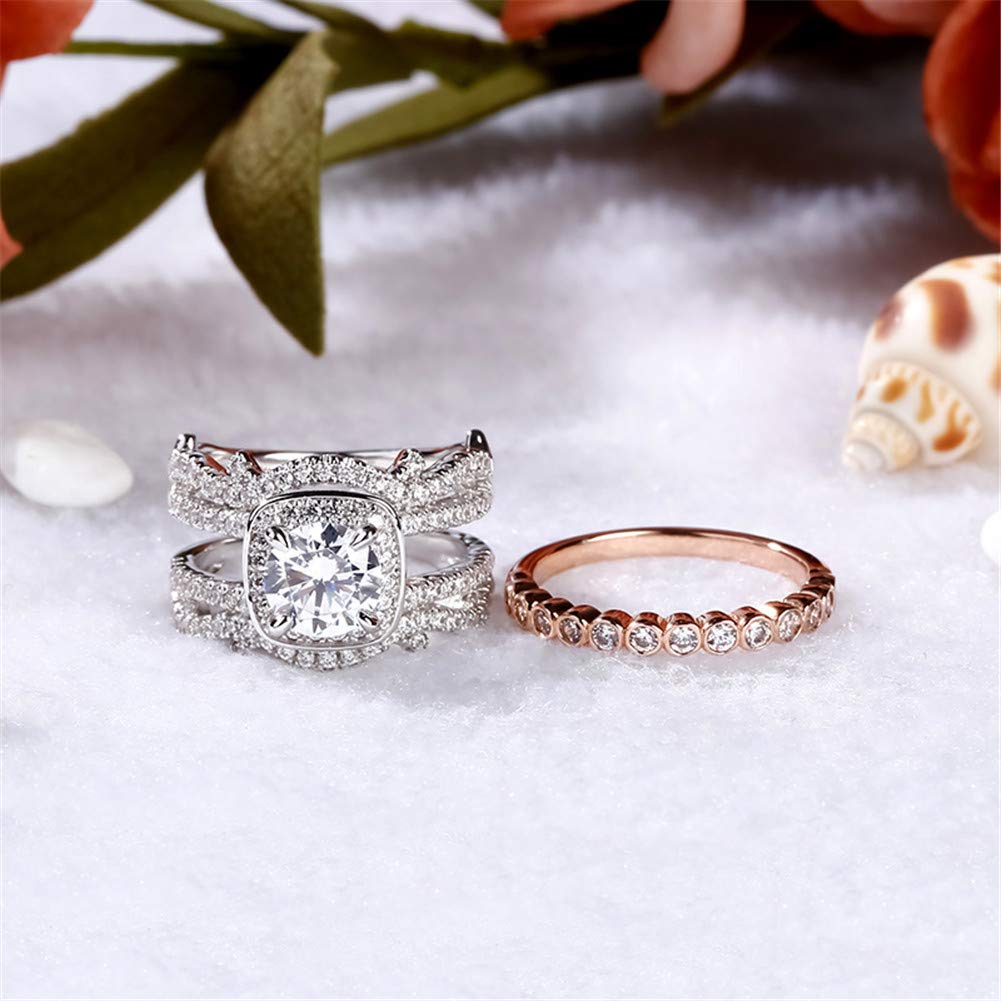 Jeulia Two Tone Interchangeable Rings - Rose Gold Plated & Sterling Silver Halo Round Cut Twisted Bridal Set for Engagement, Wedding & Anniversary - Perfect for Proposals, Bridal Jewelry & Romantic Gifts