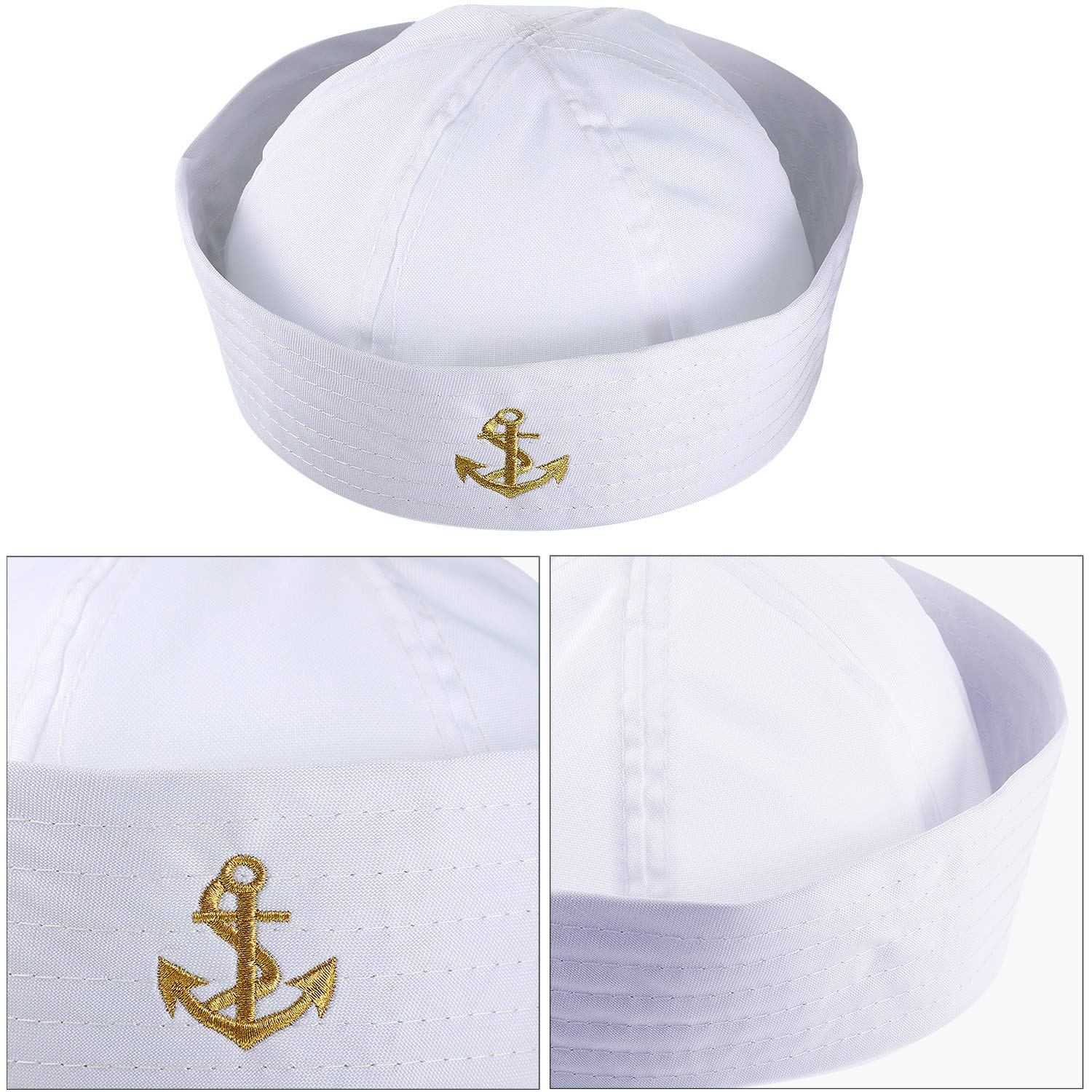 Boao White Sailor Hat - Classic Nautical Captain Cap for Women & Men - Perfect for Halloween Costumes, Yacht Parties, and Summer Fashion Accessories