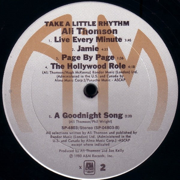 Ali Thomson - Take A Little Rhythm Vinyl LP Album (VG+ Condition) - Perfect for Music Collectors & Vintage Vinyl Enthusiasts
