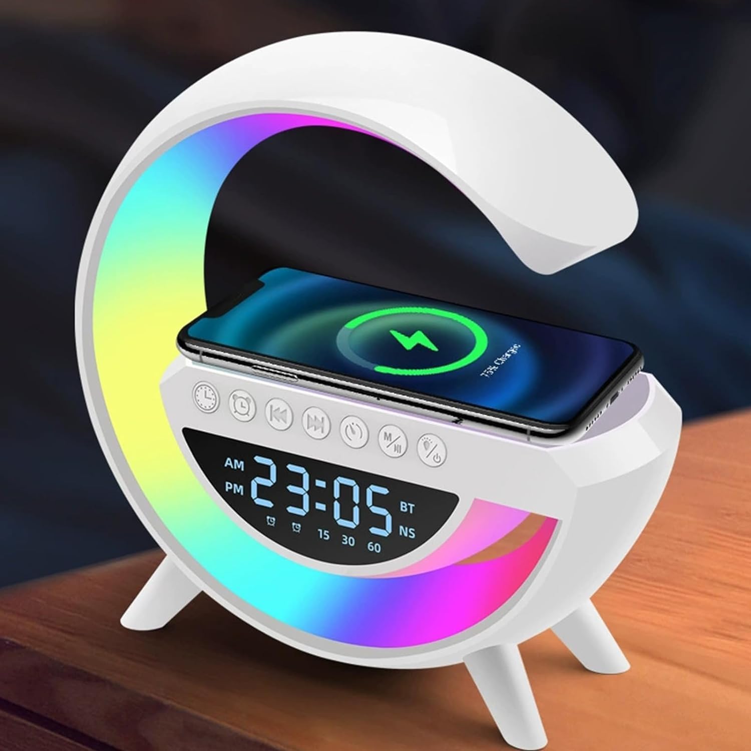 Wireless Ambient Night Light Speaker with Bass, LED Desk Alarm Clock & Multi-Color Bedside Lamp - Perfect for Bedroom, Nursery, Office & Relaxation