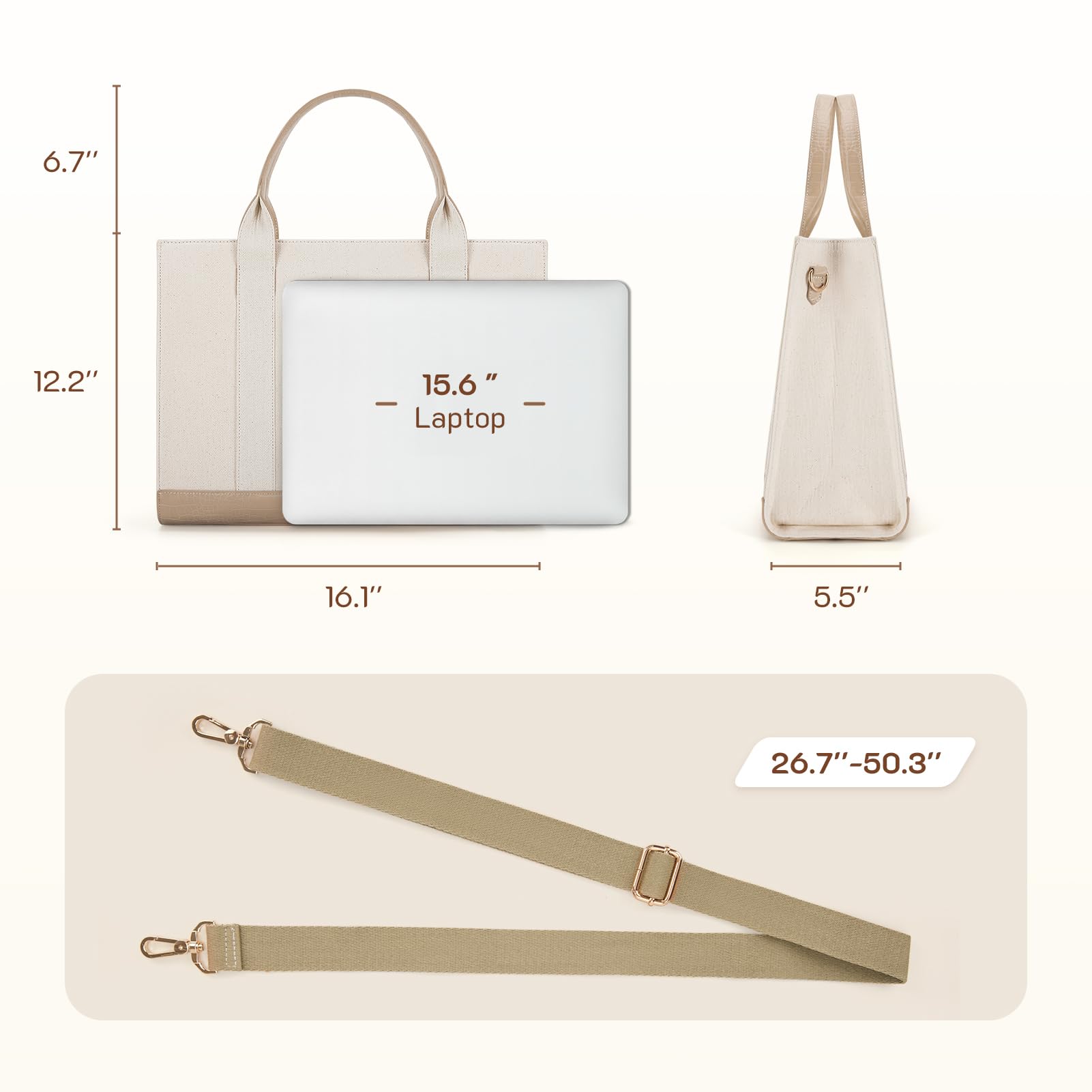 Missnine 15.6 Inch Canvas Tote Bag for Women - Large Capacity Laptop Briefcase & Work Handbag for Office, School, College, Business Travel & Daily Commute