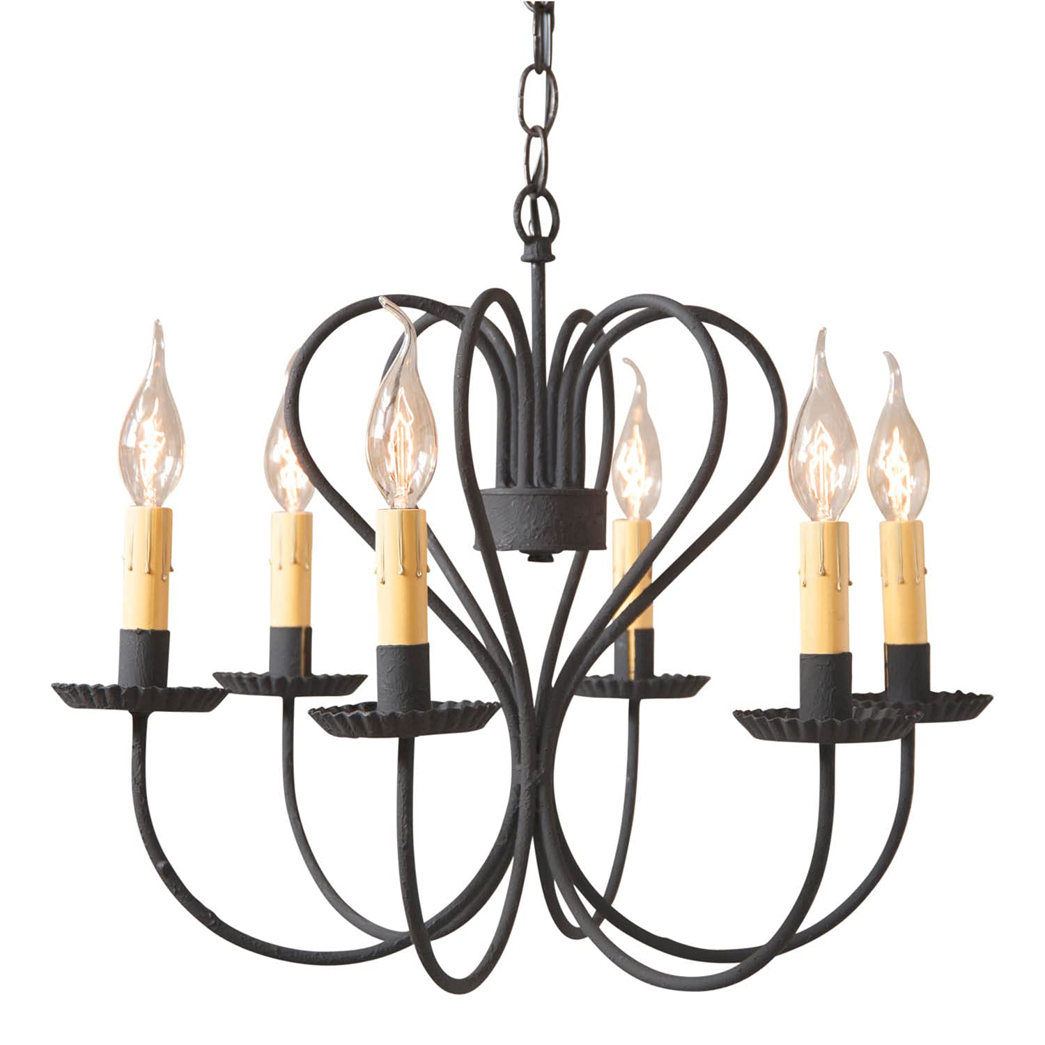 Vintage Georgetown Chandelier - Large Textured Black Country Tinware Lighting Fixture for Farmhouse, Rustic & Cottage Decor | Perfect for Dining Room, Entryway or Bedroom