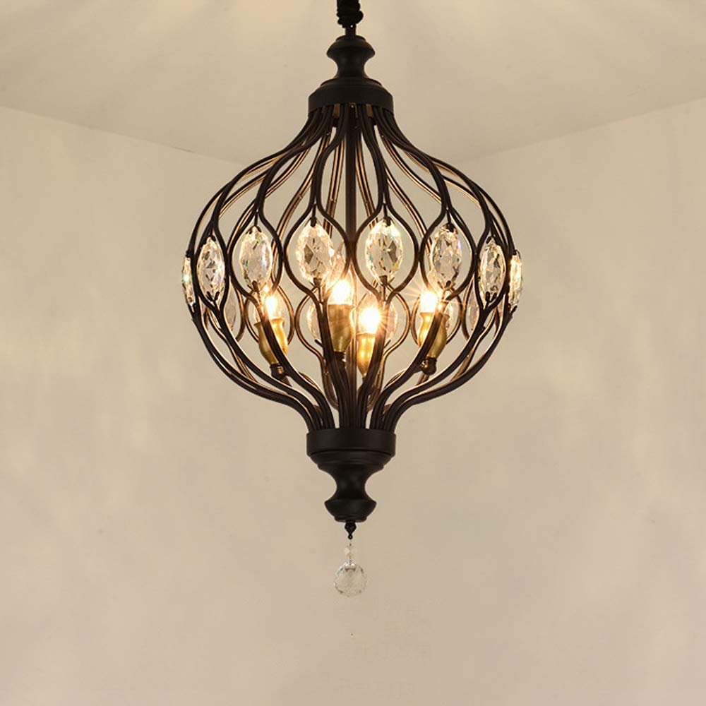 Modern Crystal Chandelier Lighting - 4-Light Black Iron Hanging Pendant Light Fixture with E14 Base for Kitchen Island, Bedroom & Dining Room | Elegant Ceiling Suspended LED Lamp for Home Decor & Ambient Lighting