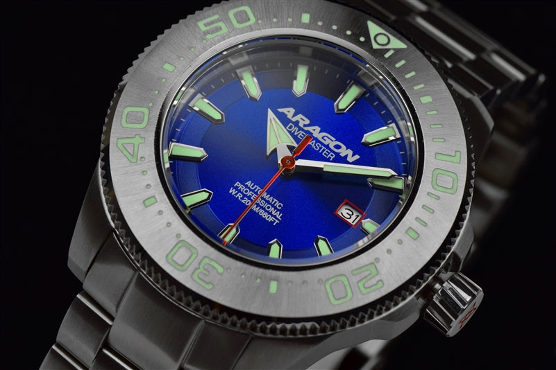 ARAGON Divemaster NH35 Automatic Diver Watch 45mm Blue Dial Stainless Steel Bracelet - Perfect for Scuba Diving, Water Sports & Everyday Wear