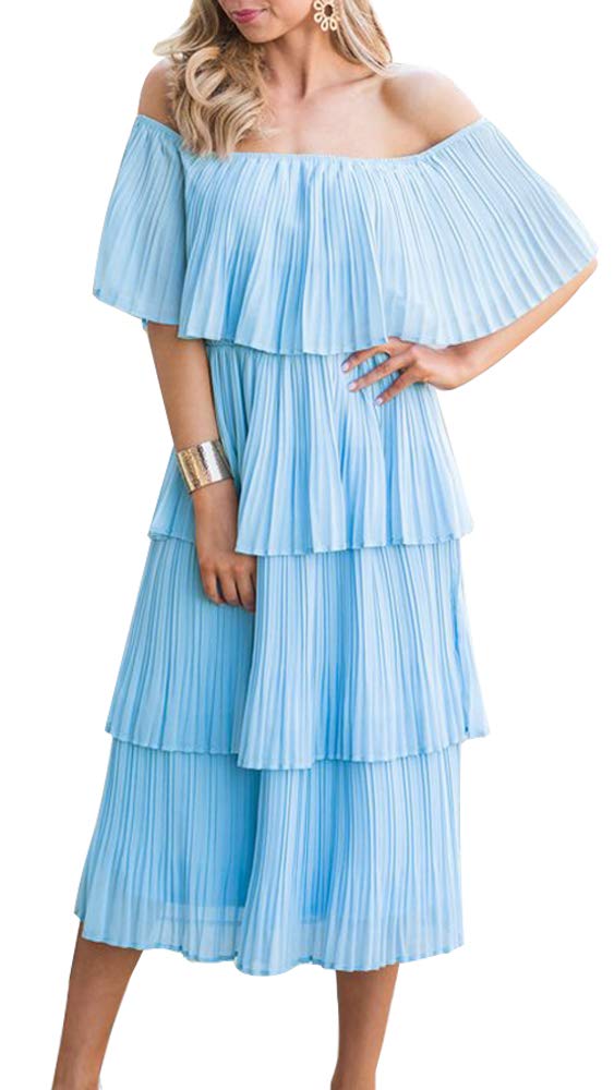 ETCYY Women's Off Shoulder Ruffled Chiffon Maxi Dress for Summer Wedding Guest, Beach Party & Casual Wear - Flowy Loose Fit Long Dress for Special Occasions
