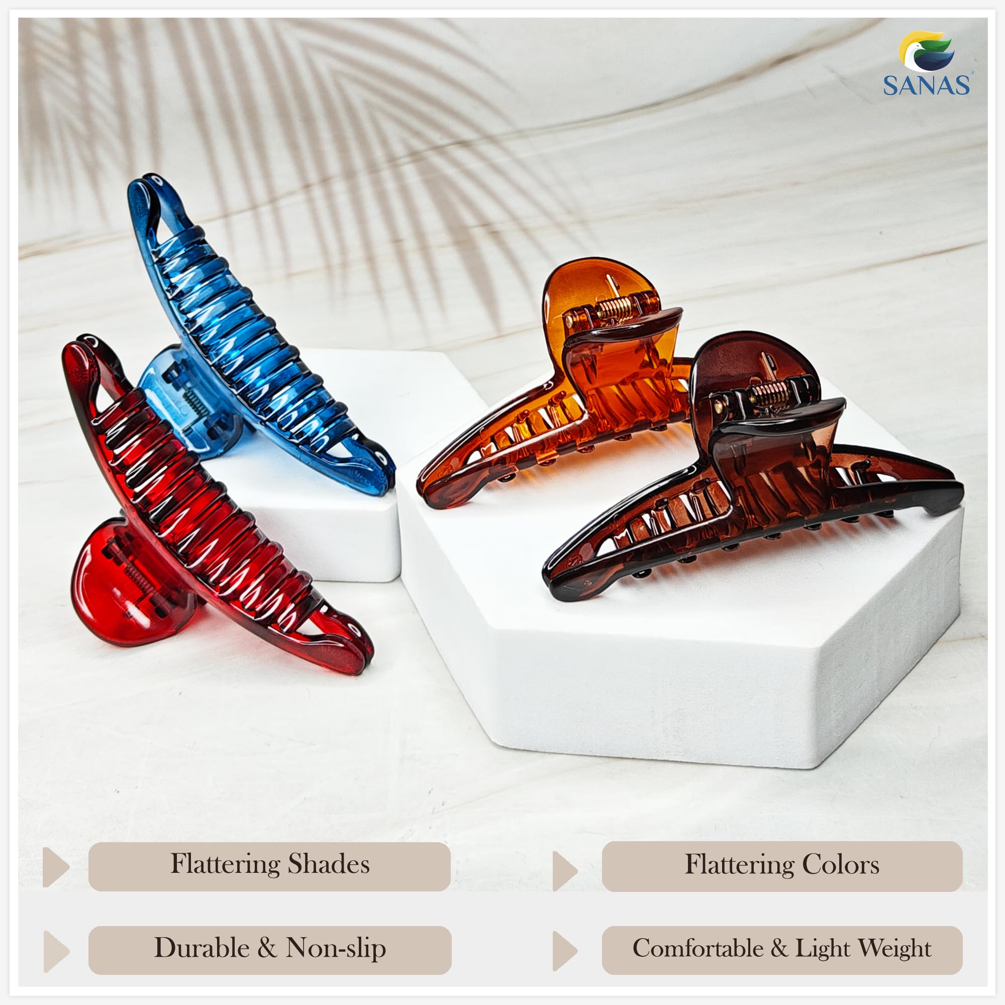 Sanas Butterfly Hair Clips for Women - 4Pcs Set of Stylish Hair Clutchers & Banana Claw Clips - Hair Accessories for Girls & Ladies - Perfect for Daily Use, Work, School & Parties